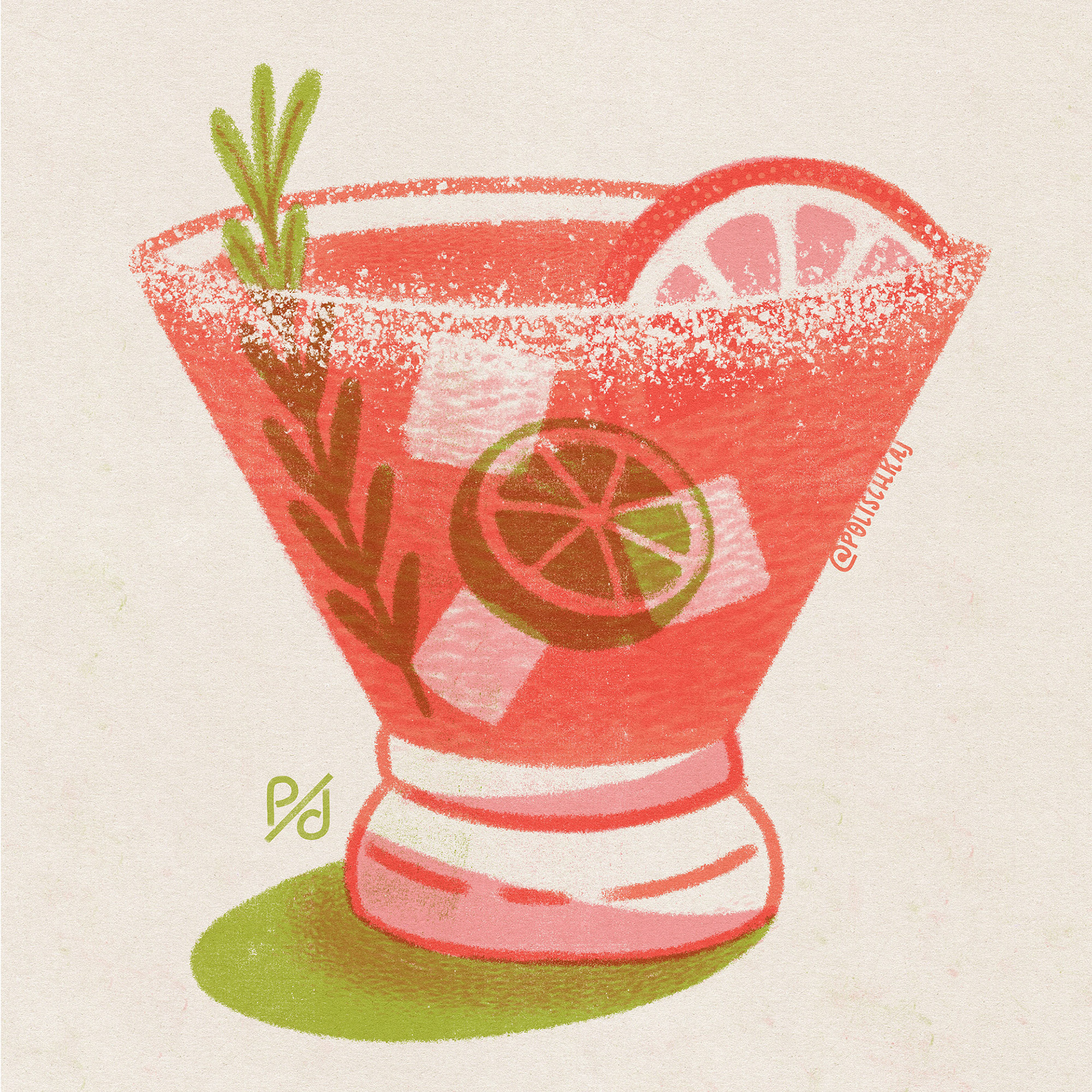 Illustrated Cocktail Paloma with Lime by Polina Jakimova