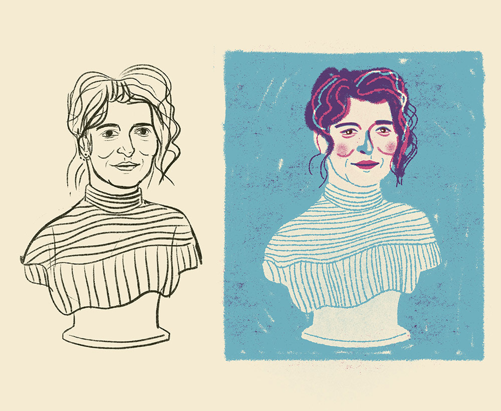 Whimsical-Stylized-Portrait-Illustration-Sketch-as-Bust-Alice_Rohrwacher-by-Polina-Jakimova