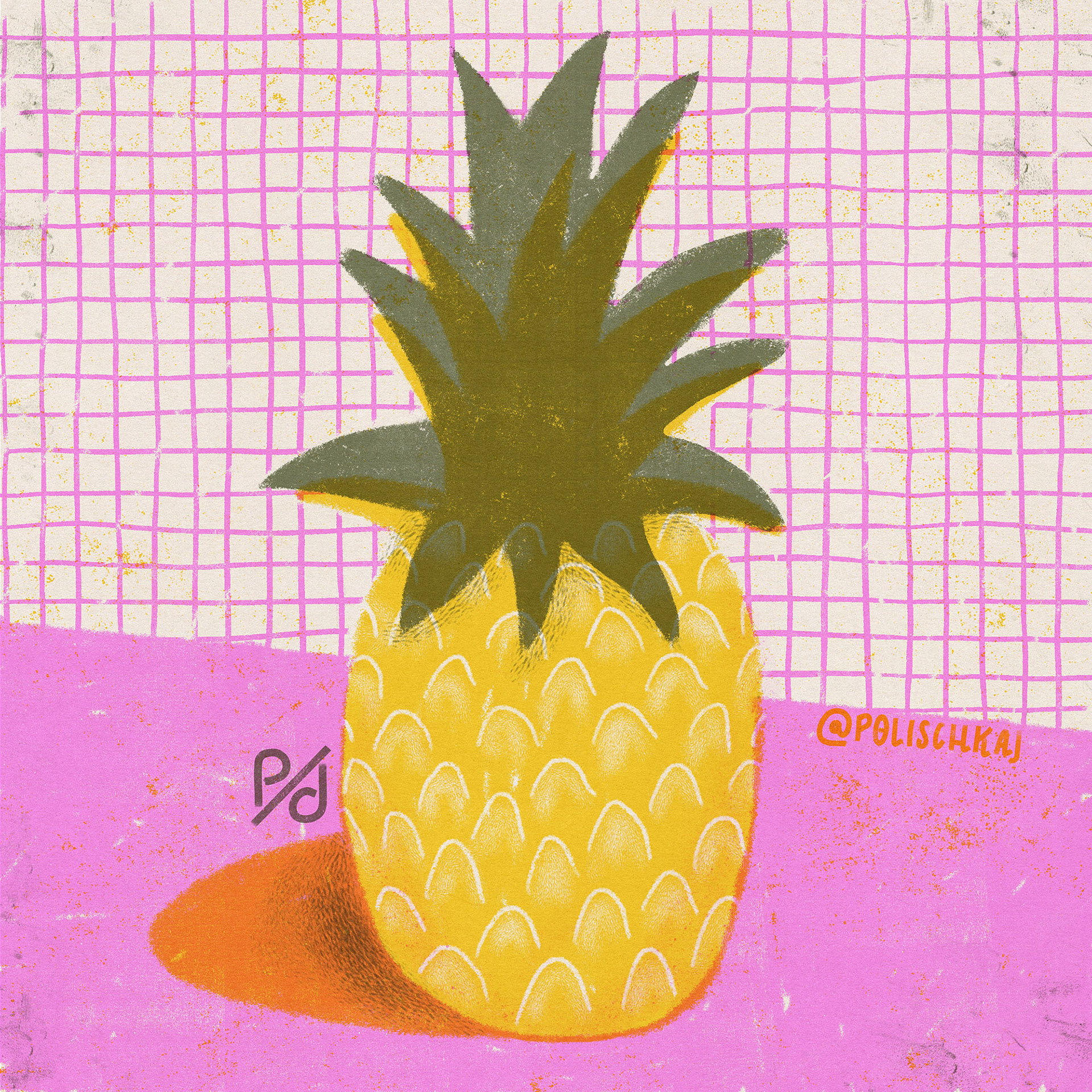 Tropically colorful Illustrated Pineapple by Polina Jakimova