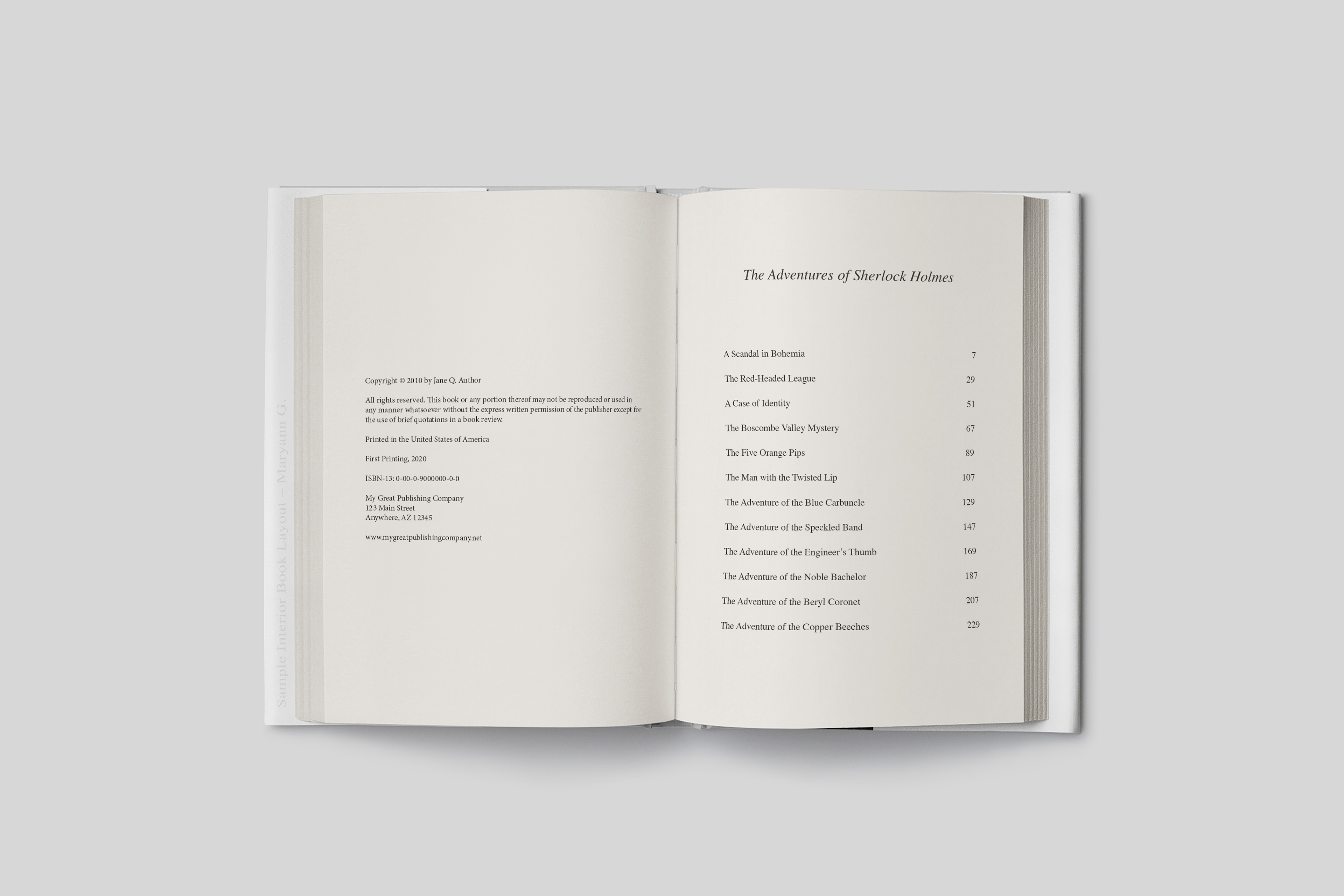Copyright page and table of contents