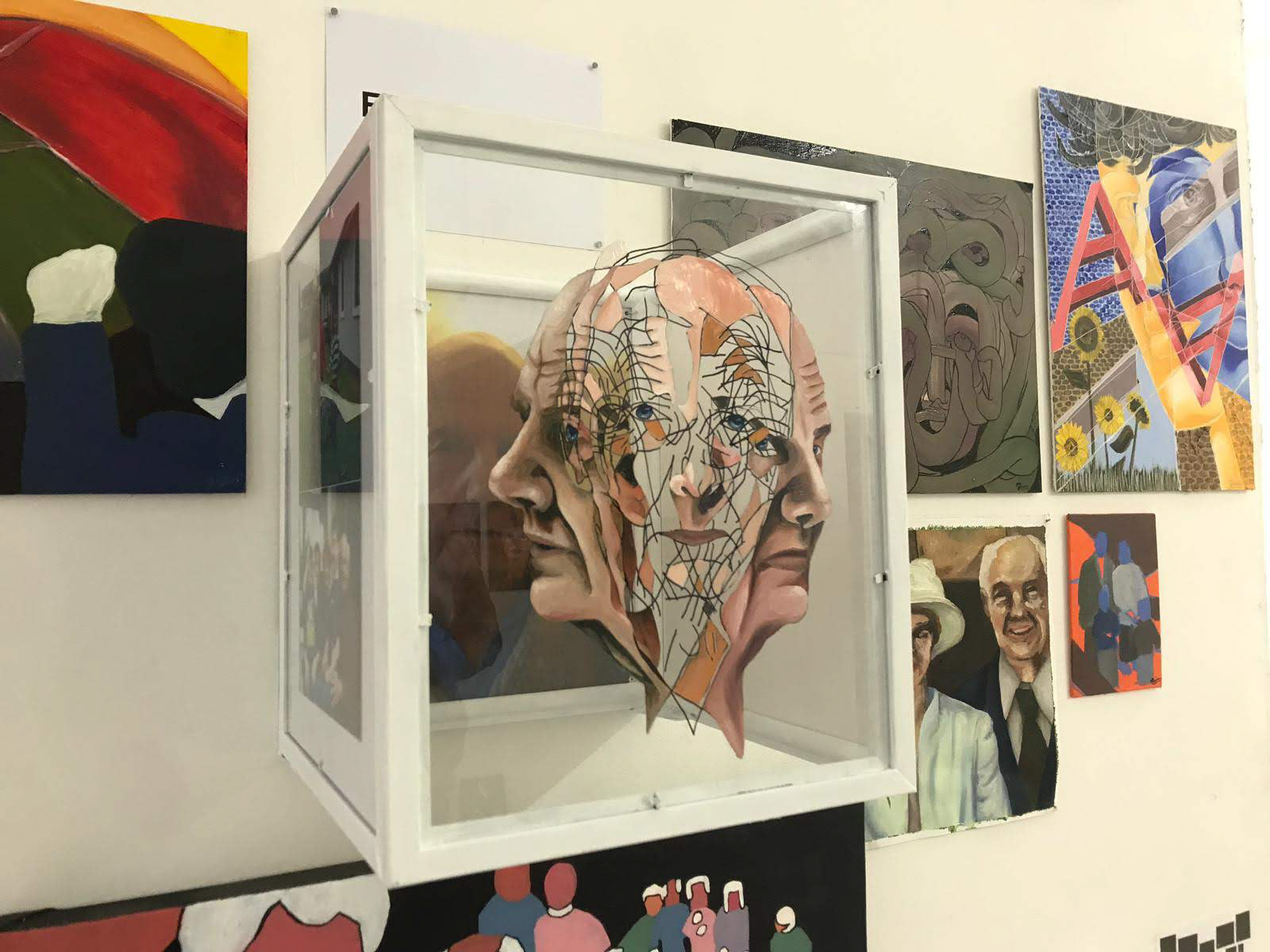 Photo Frame, Oil, acrylic, frames, and photo prints on glass, 28 x 29 x 33 cm