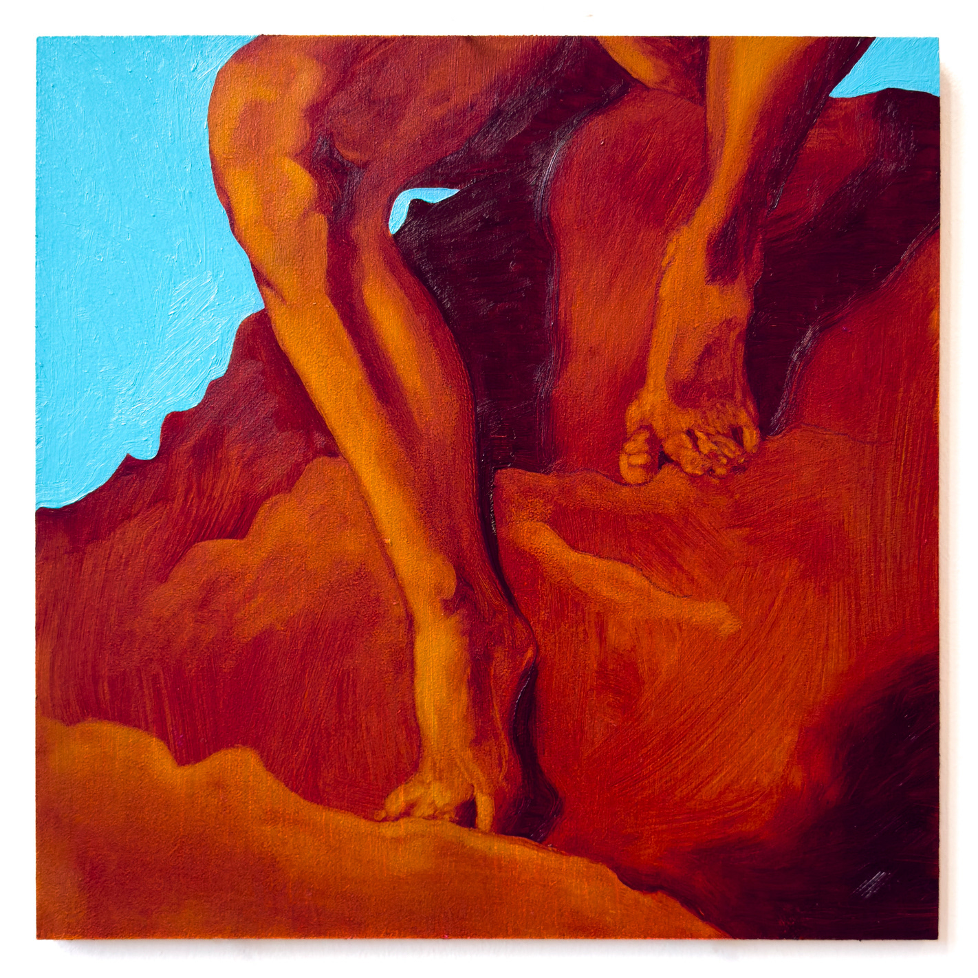 The Thinker, Oil, acrylic, and coloured pencil on MDF, 30 x 30 cm, 2025