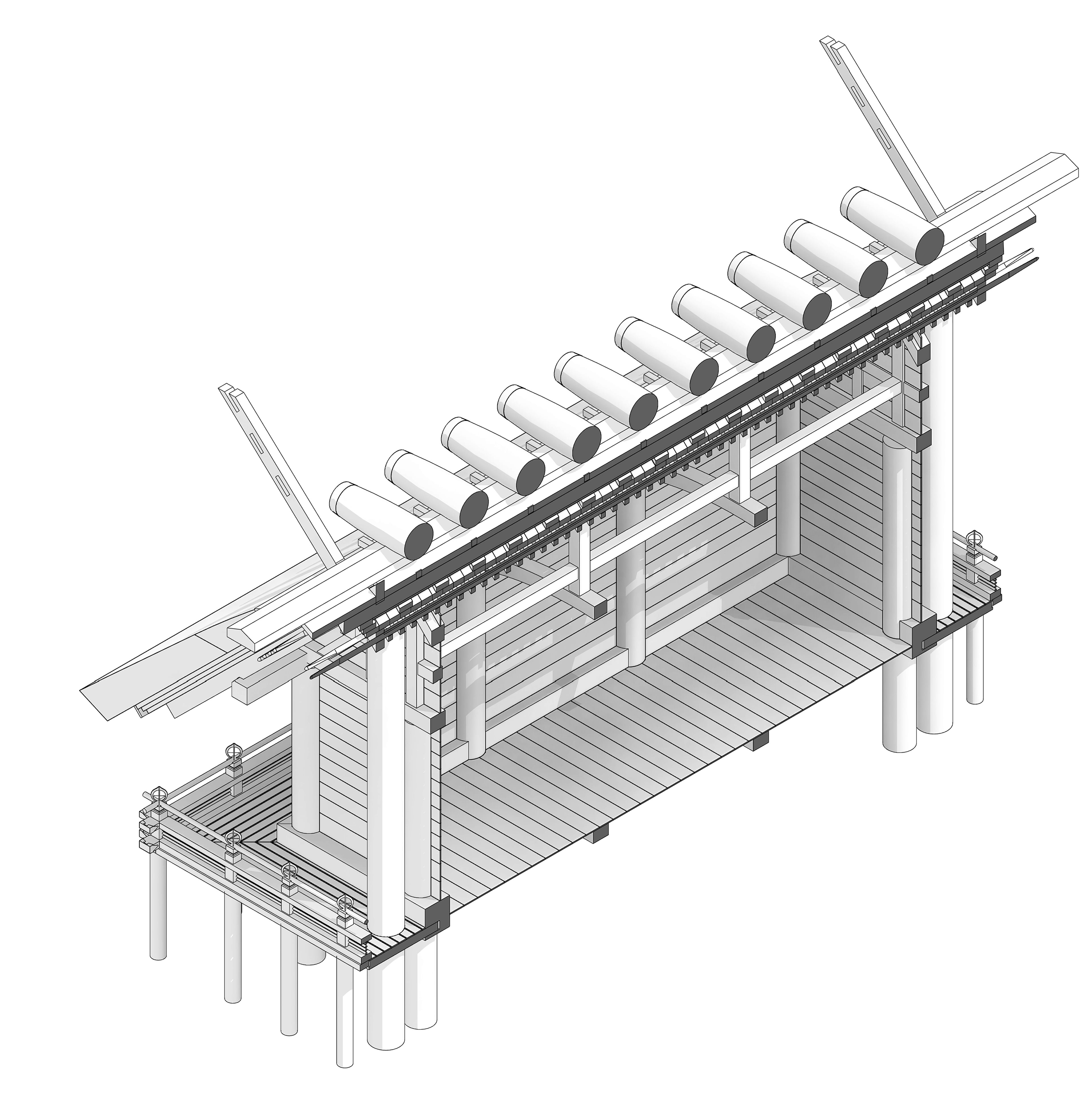Ise Grand Shrine - 3D Longitudinal Section