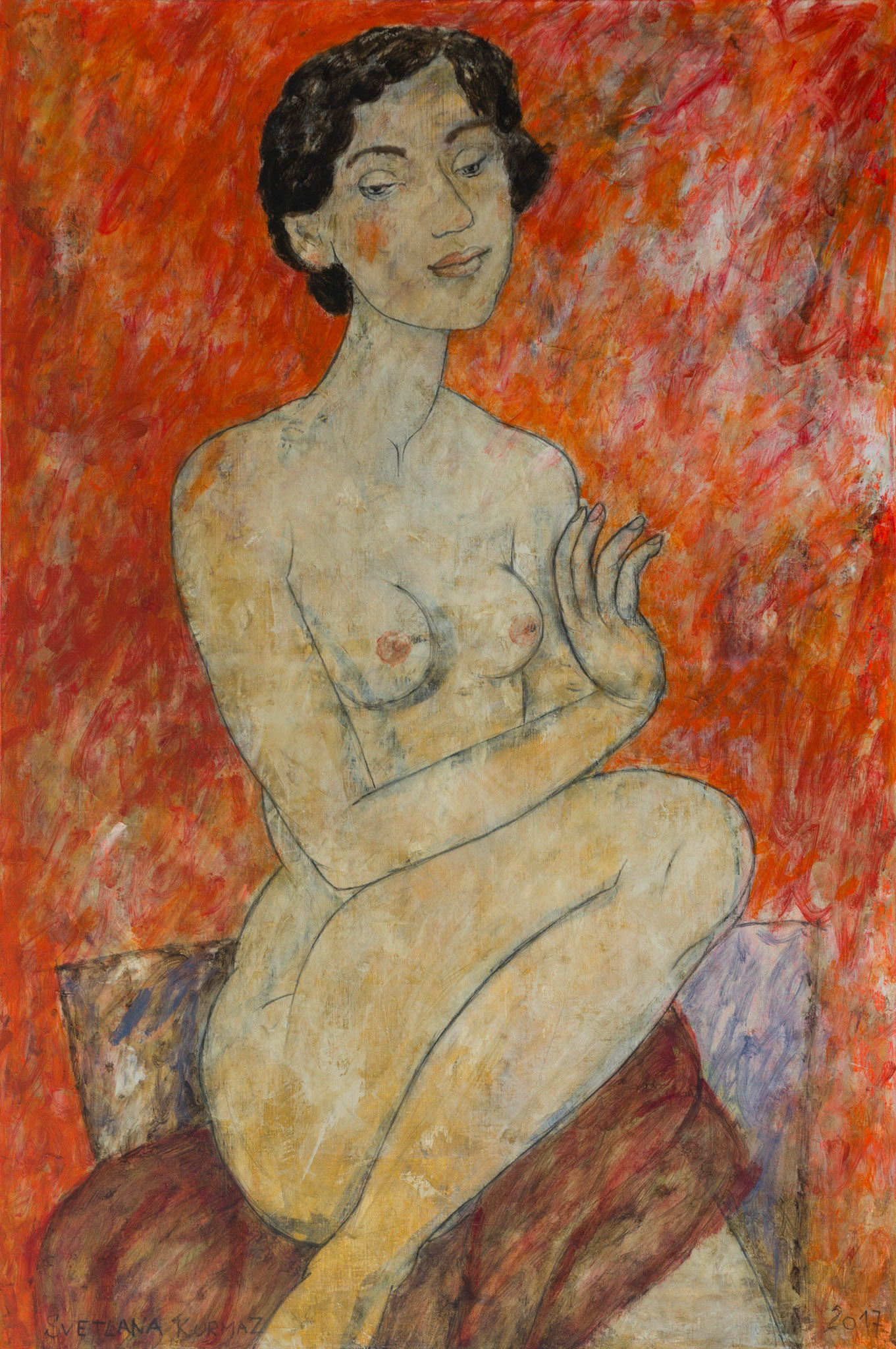 WOMAN OVER RED BACKGROUND, oil on canvas, 90x60cm. Available.