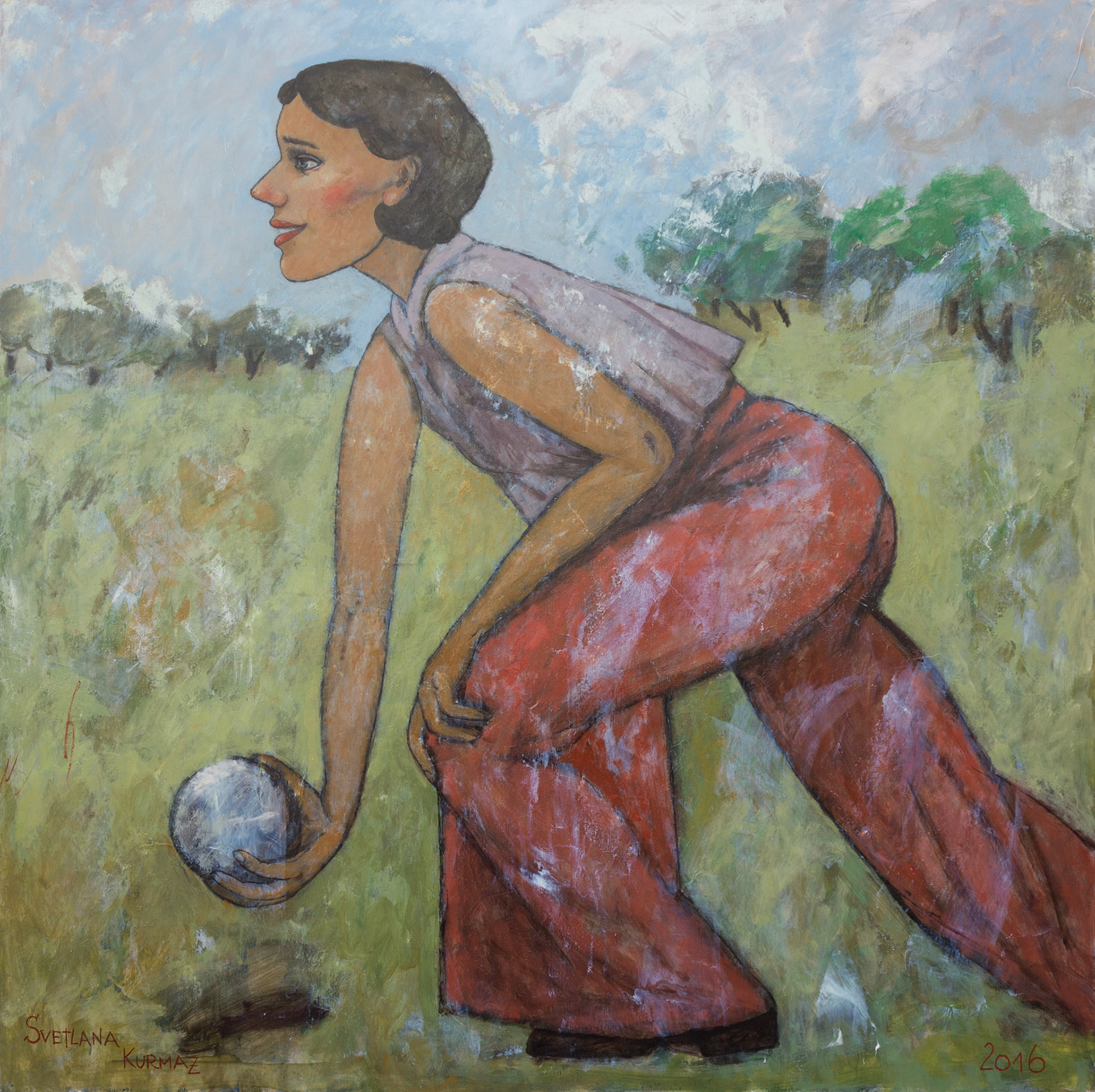 JEU DE BOULES, oil on canvas, 100x100cm. Available.