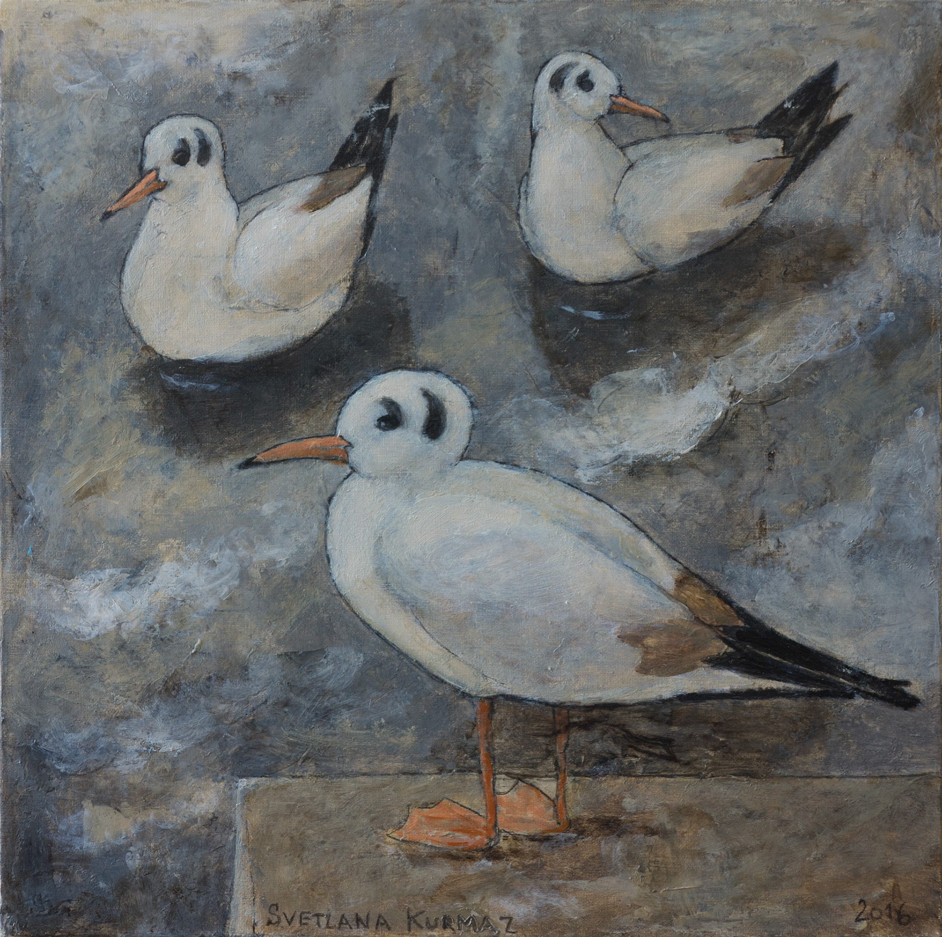 RIVER GULLS, oil on canvas, 35x35cm./SOLD