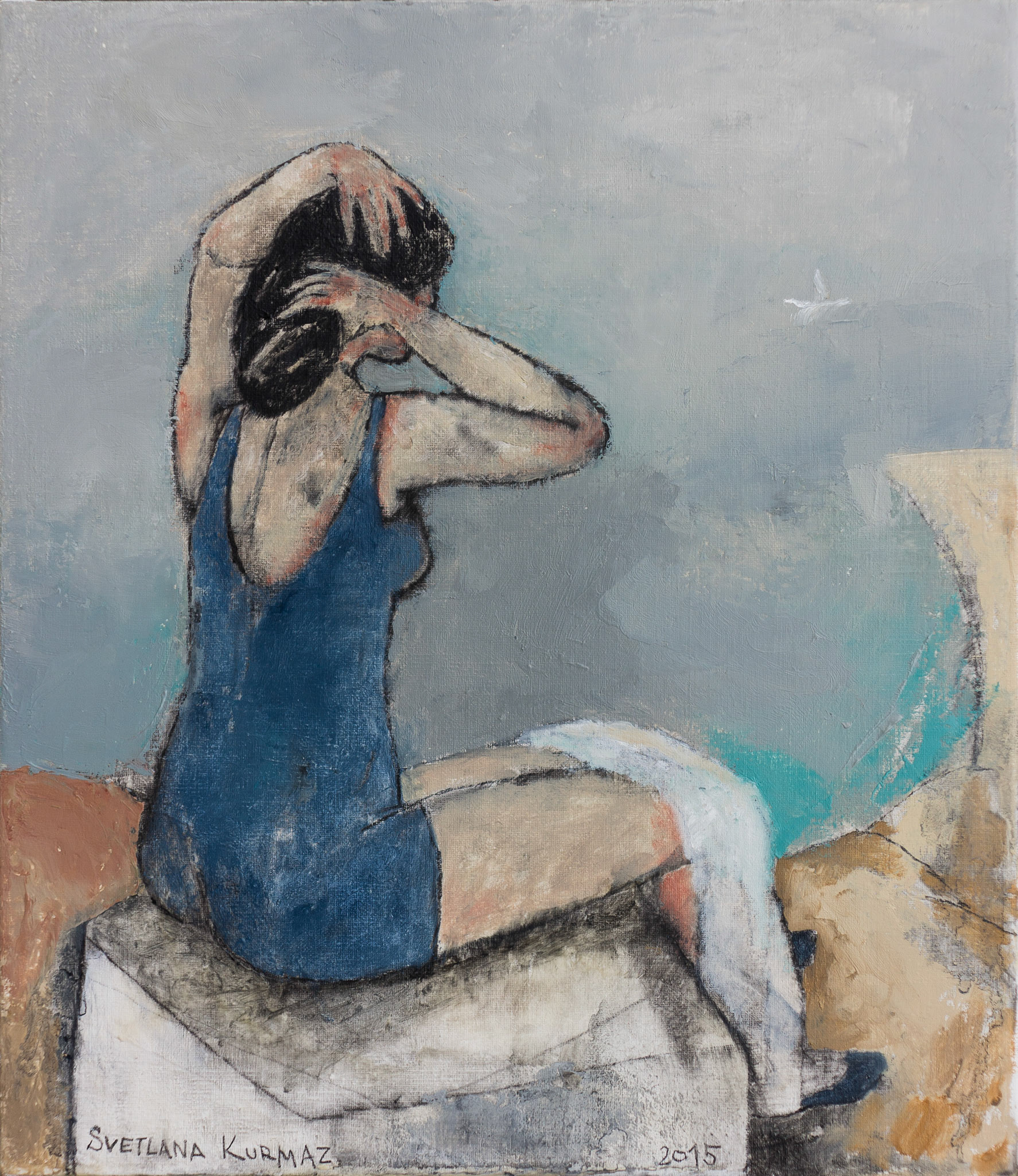 BATHER WITH LONG HAIR, oil on canvas, 35x30cm. Available.