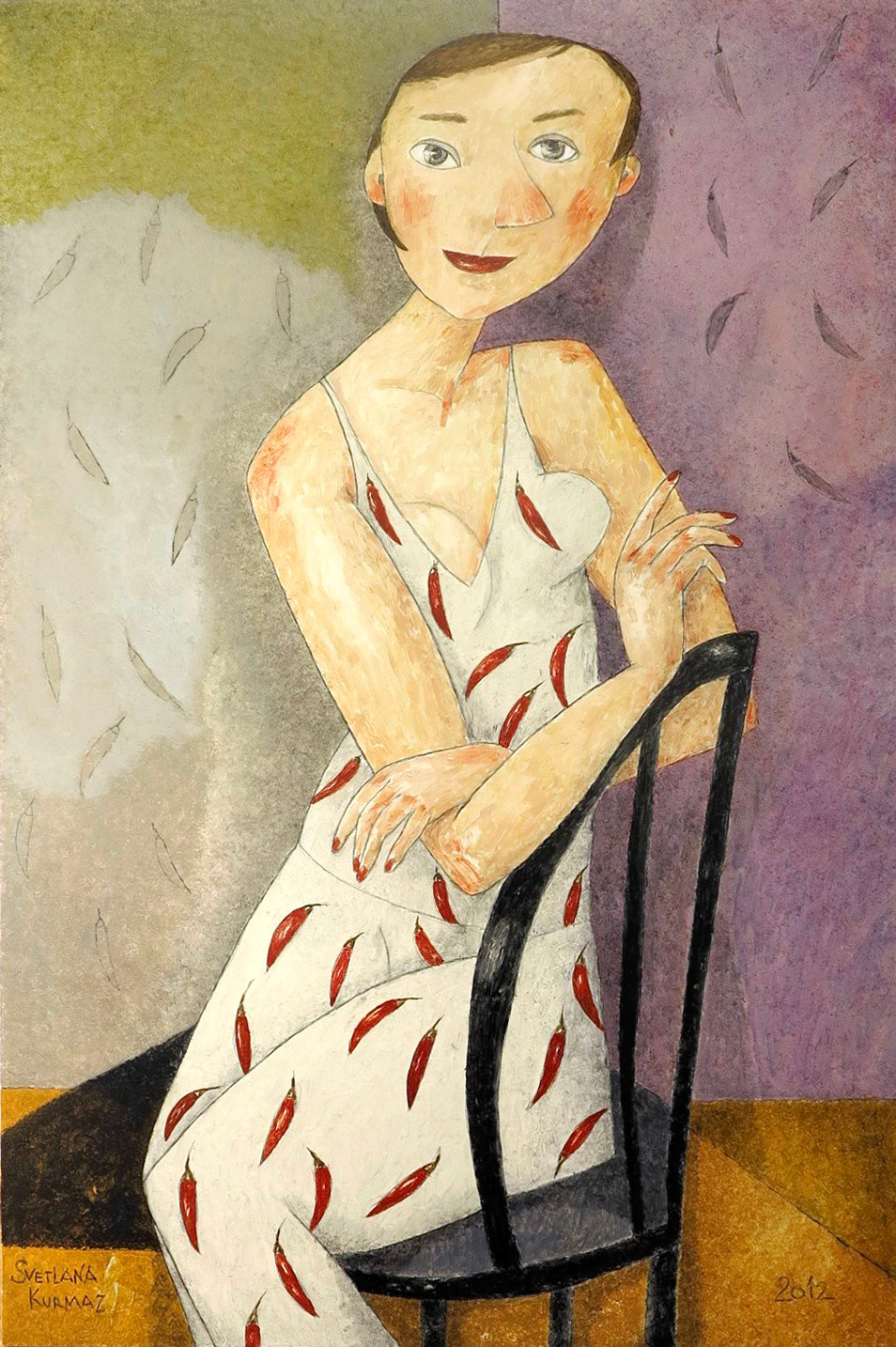 GIRL WITH CHILI PEPPER, oil on canvas, 120x80cm. Available.