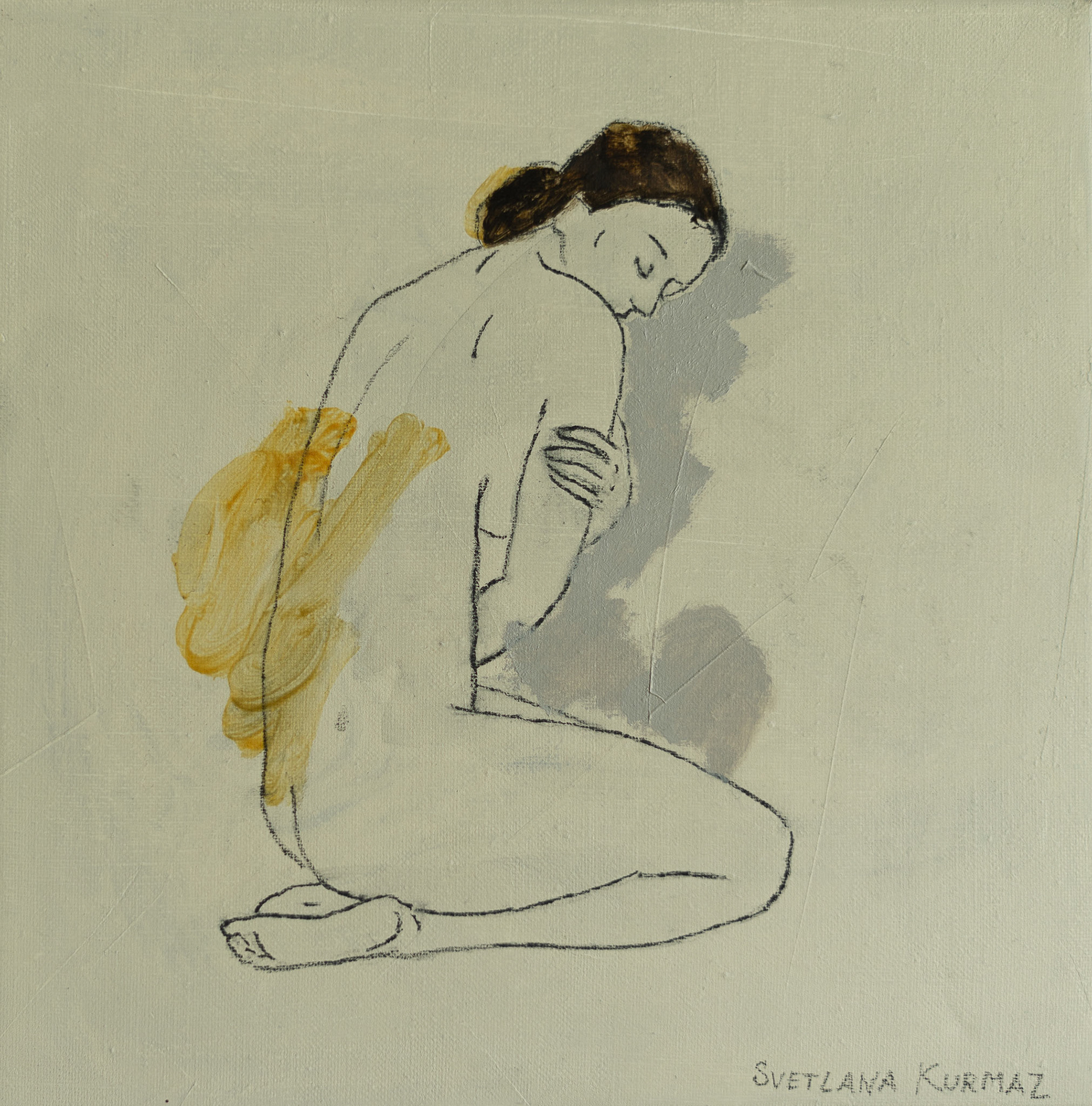 charcoal and oil on canvas, 22x22cm. /SOLD/
