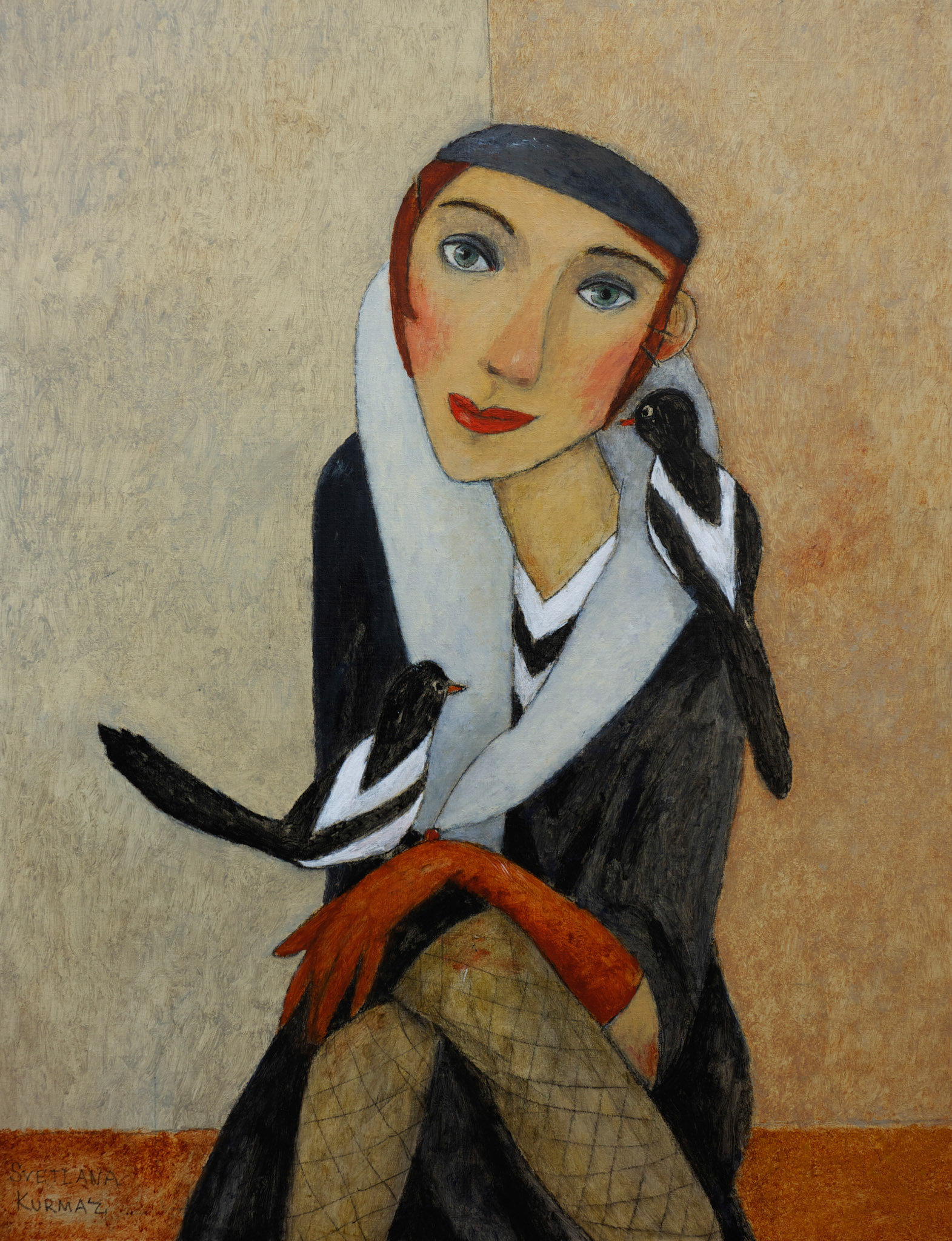 TWO MAGPIES, oil on canvas, 80x60cm. SOLD