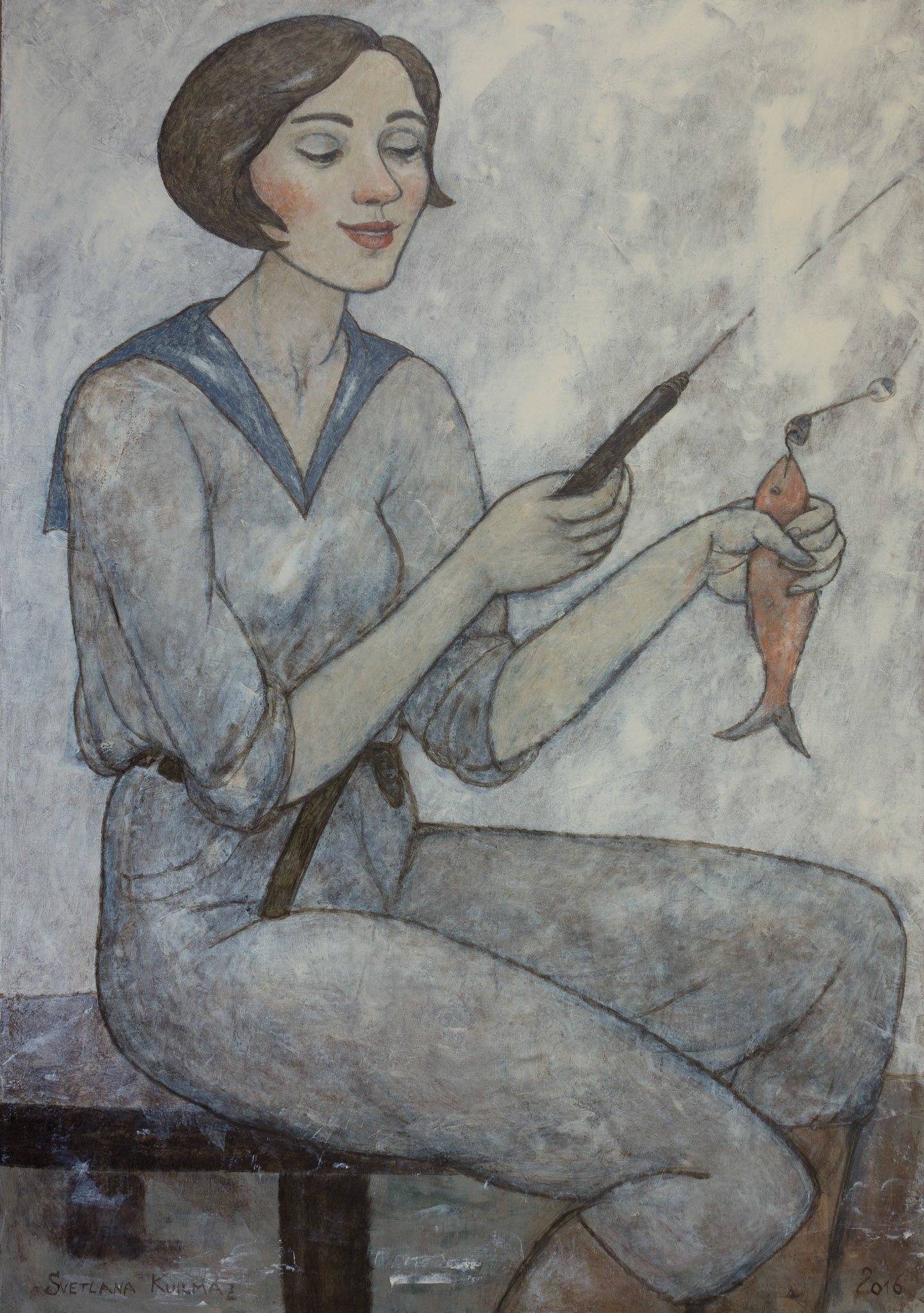 FISHING GIRL, oil on canvas, 100x70cm/.SOLD