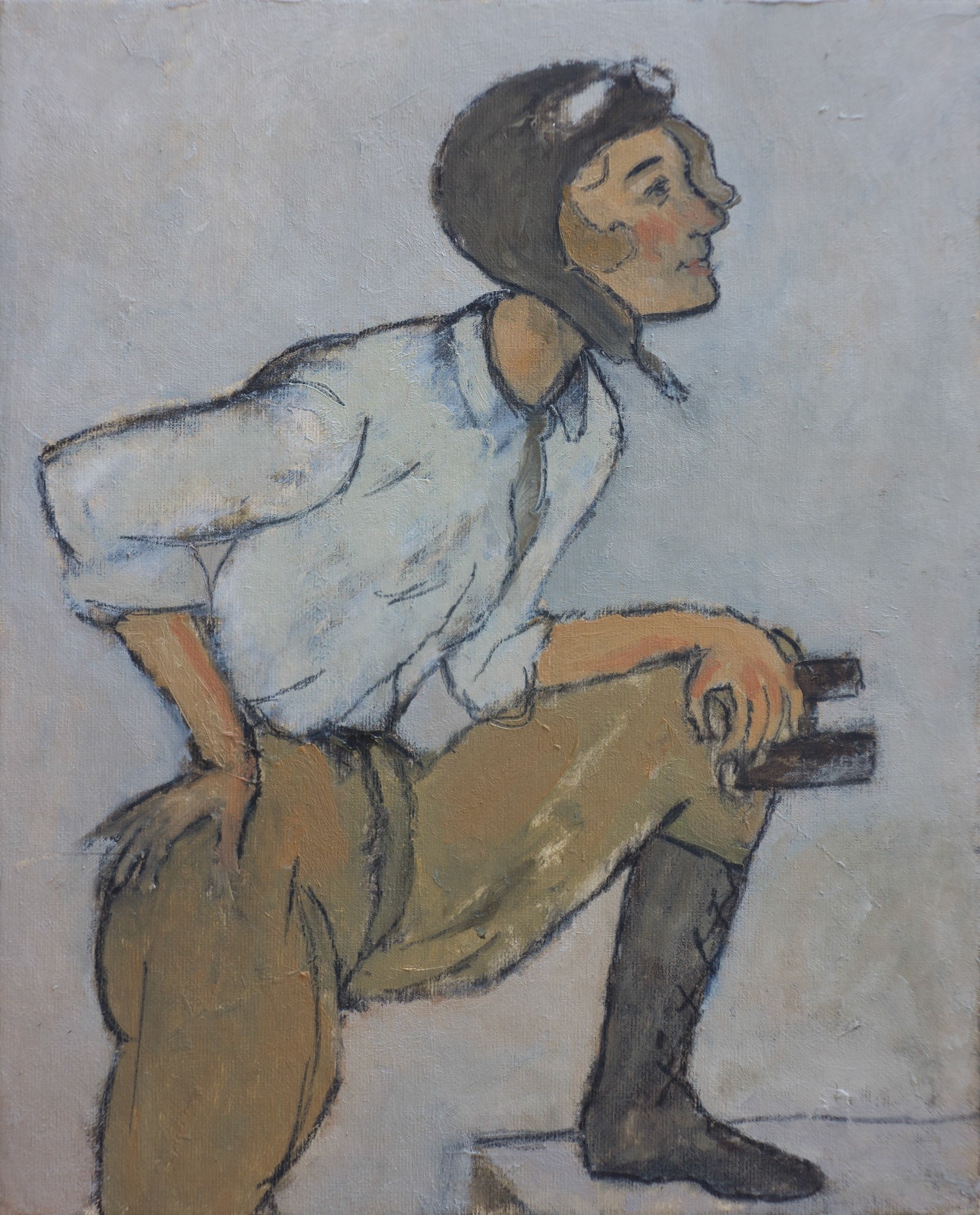 L' AVIATRICE, etude, oil on panel, 25x20cm. /SOLD/