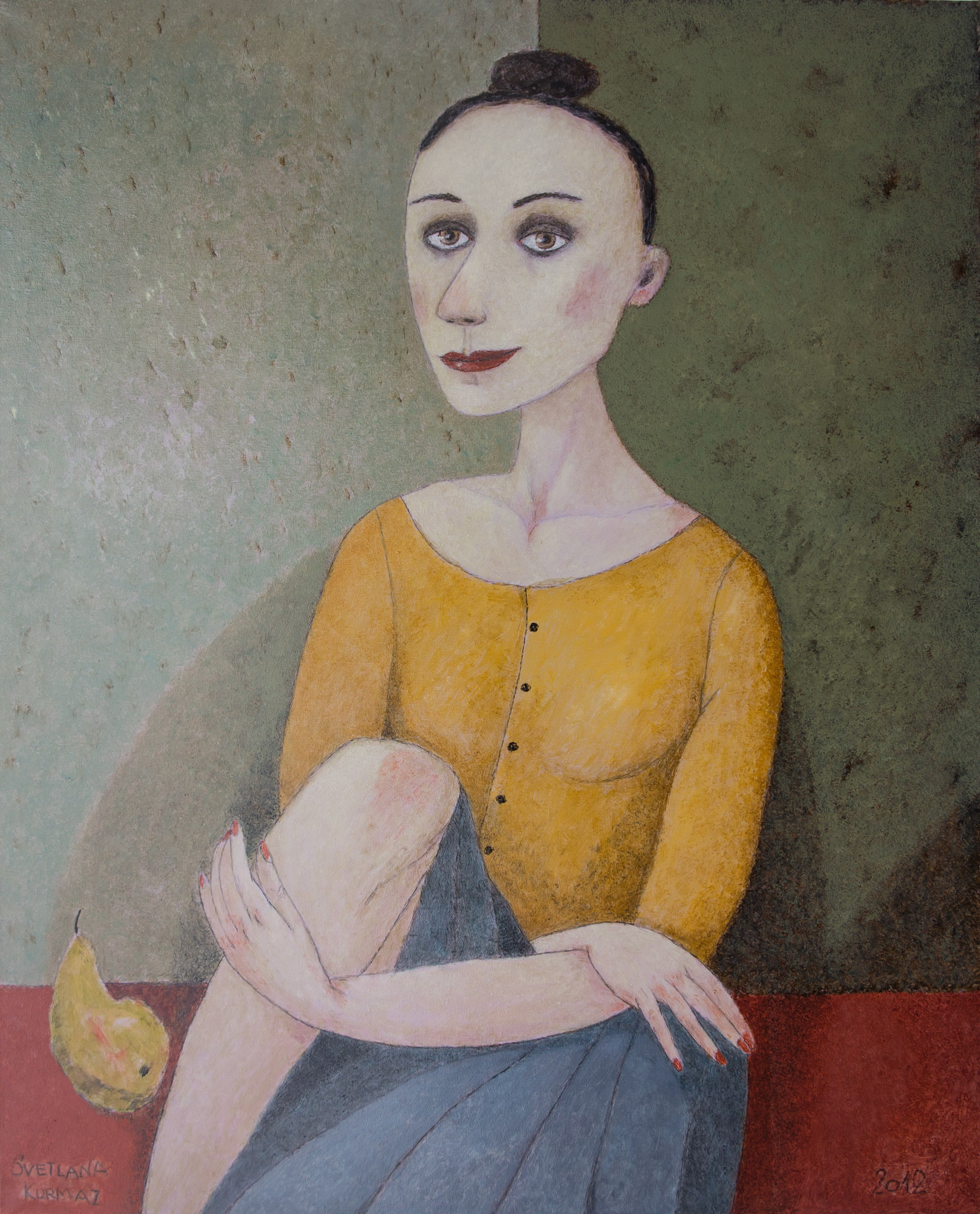 GIRL WITH PEAR, oil on canvas, 100x80cm. SOLD