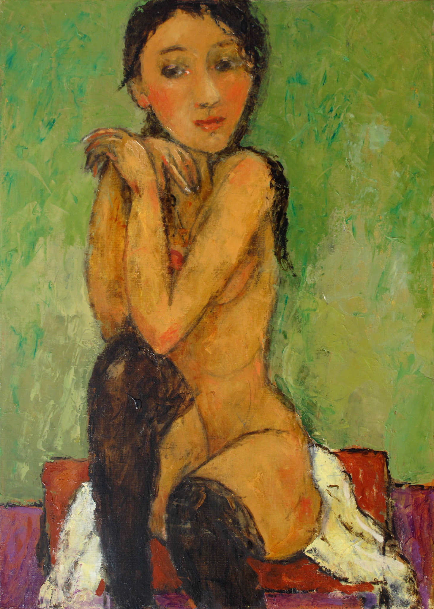 MODEL IN BLACK STOCKINGS, oil on canvas, 70x50cm.