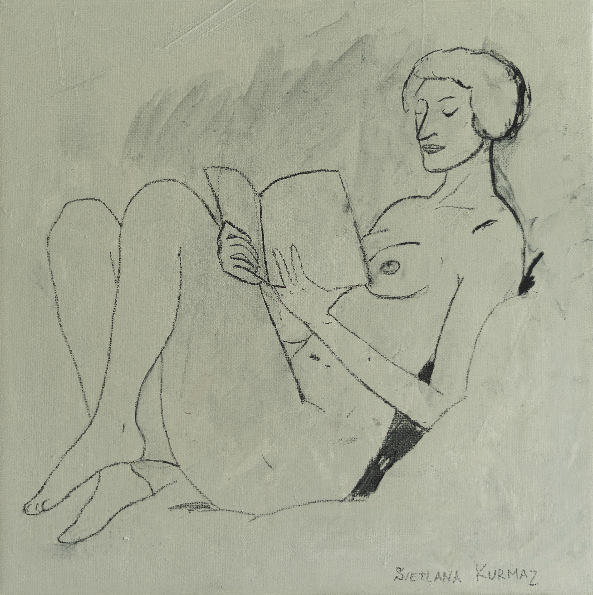 charcoal on canvas, 24x24cm. /SOLD/