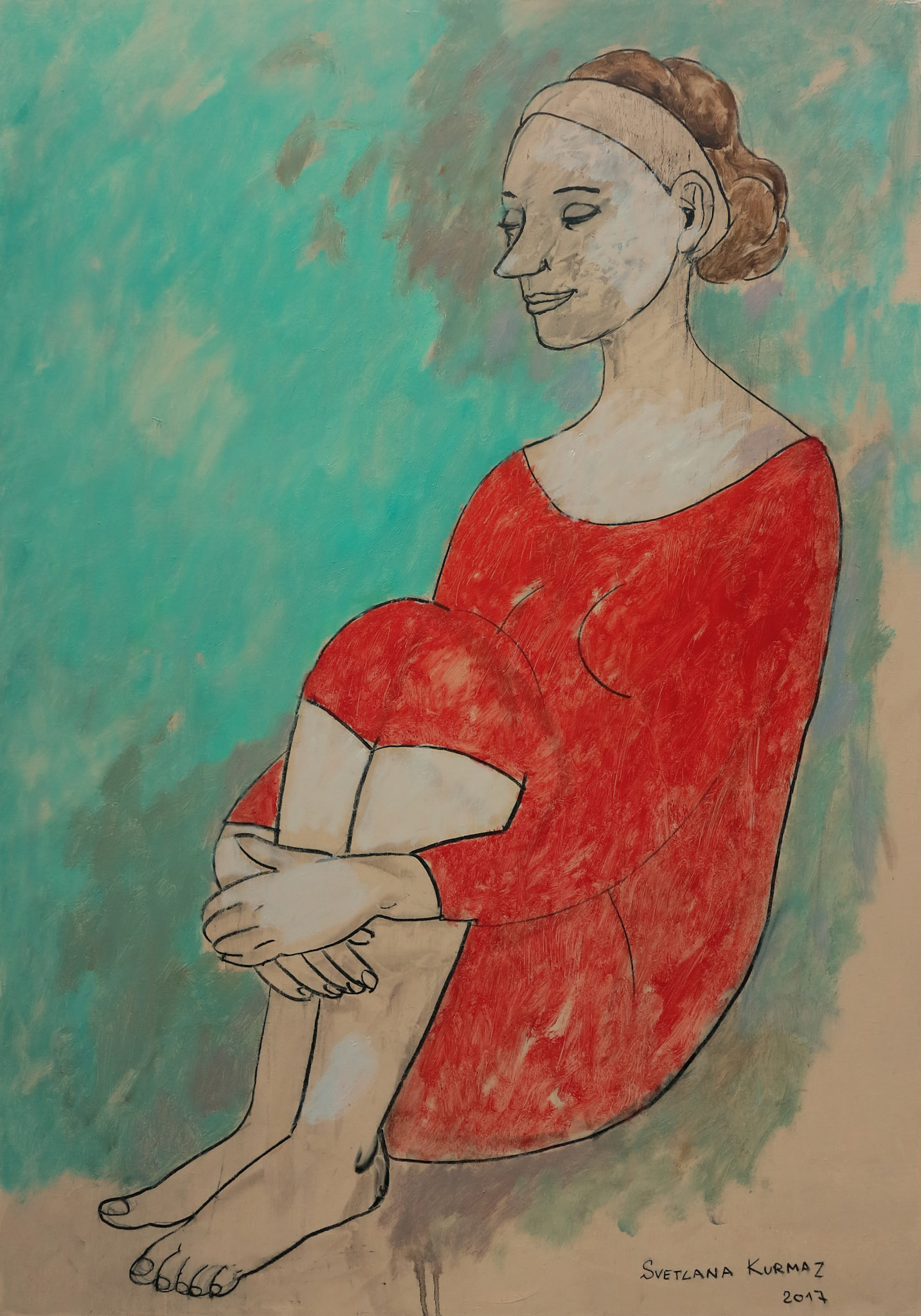 WOMAN IN A RED SUIT, oil on canvas, 100x70cm. Available.
