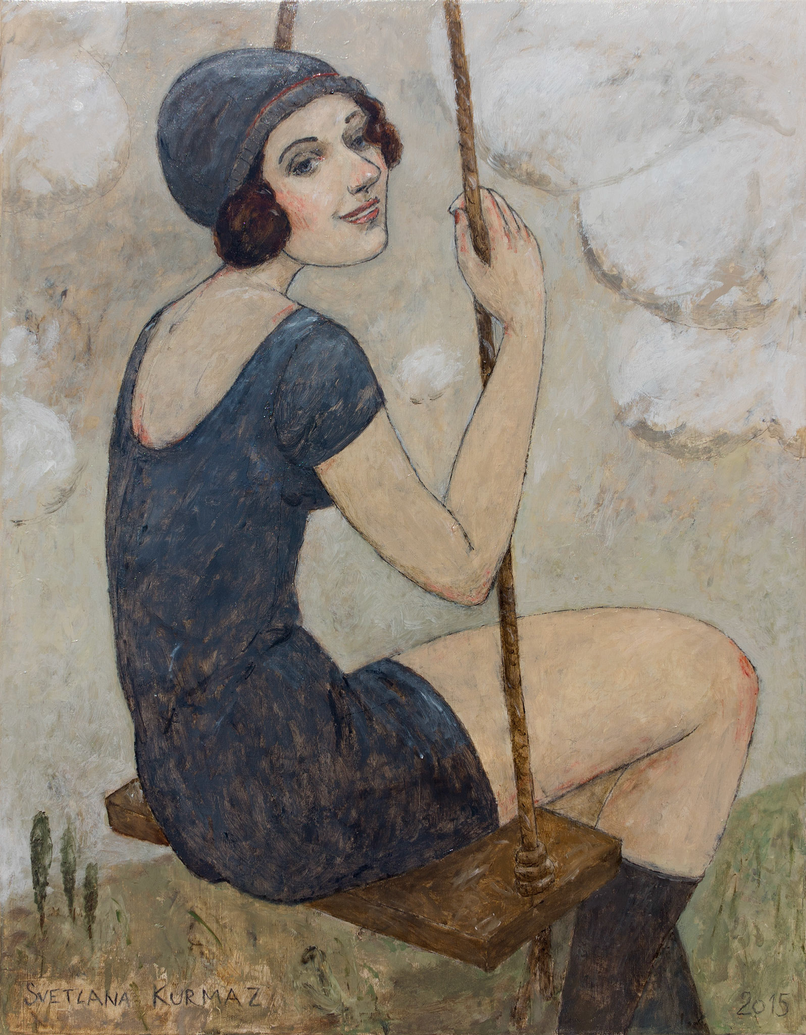 GIRL ON A SWING, oil on canvas, 90x70cm. SOLD