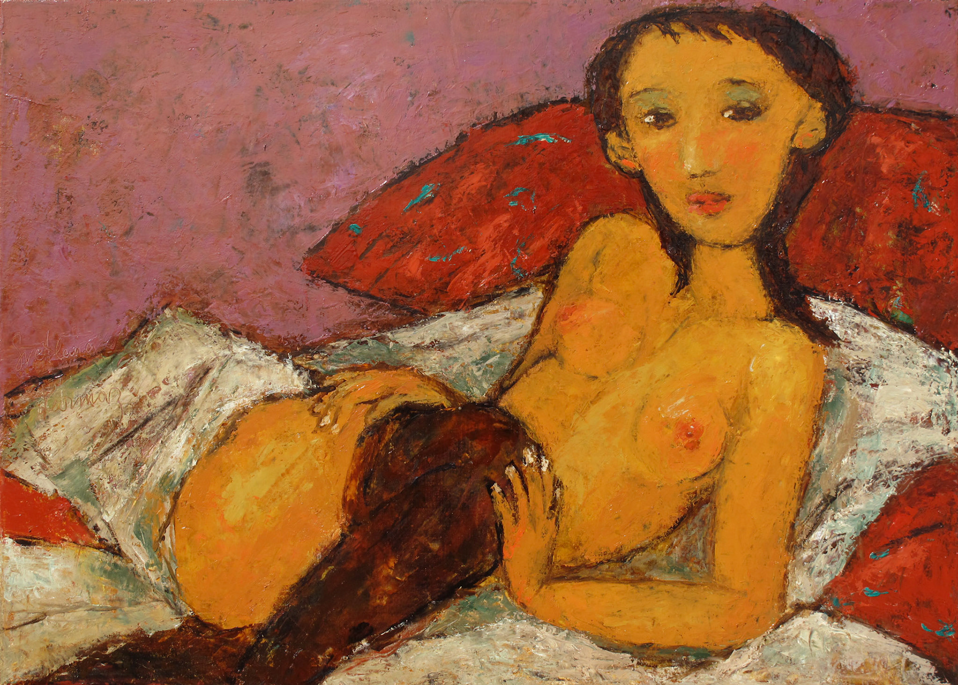 NUDE IN BLACK STOCKINGS, oil on canvas, 50x70cm. Available.