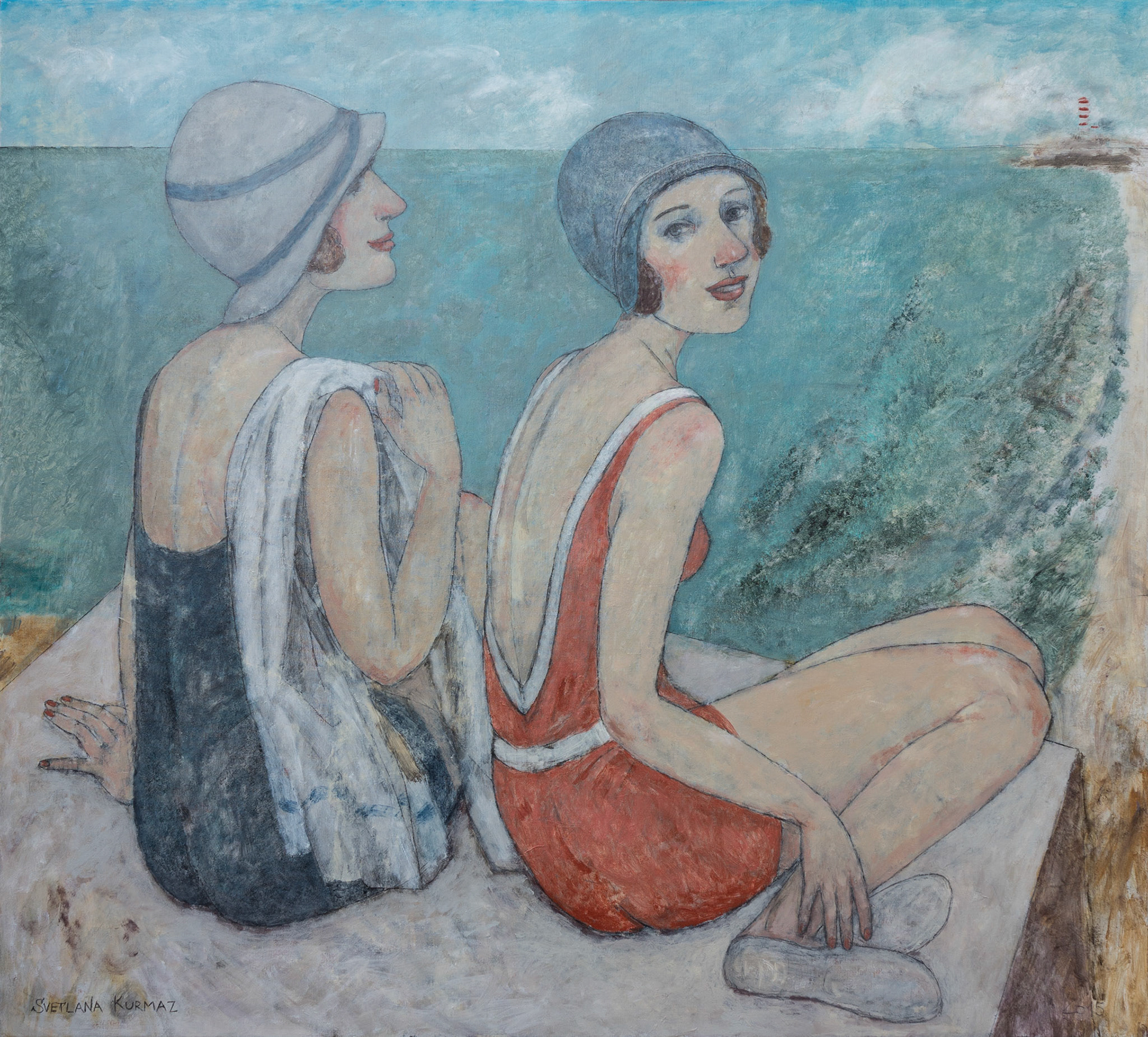 BATHERS, oil on canvas, 100x110cm. SOLD