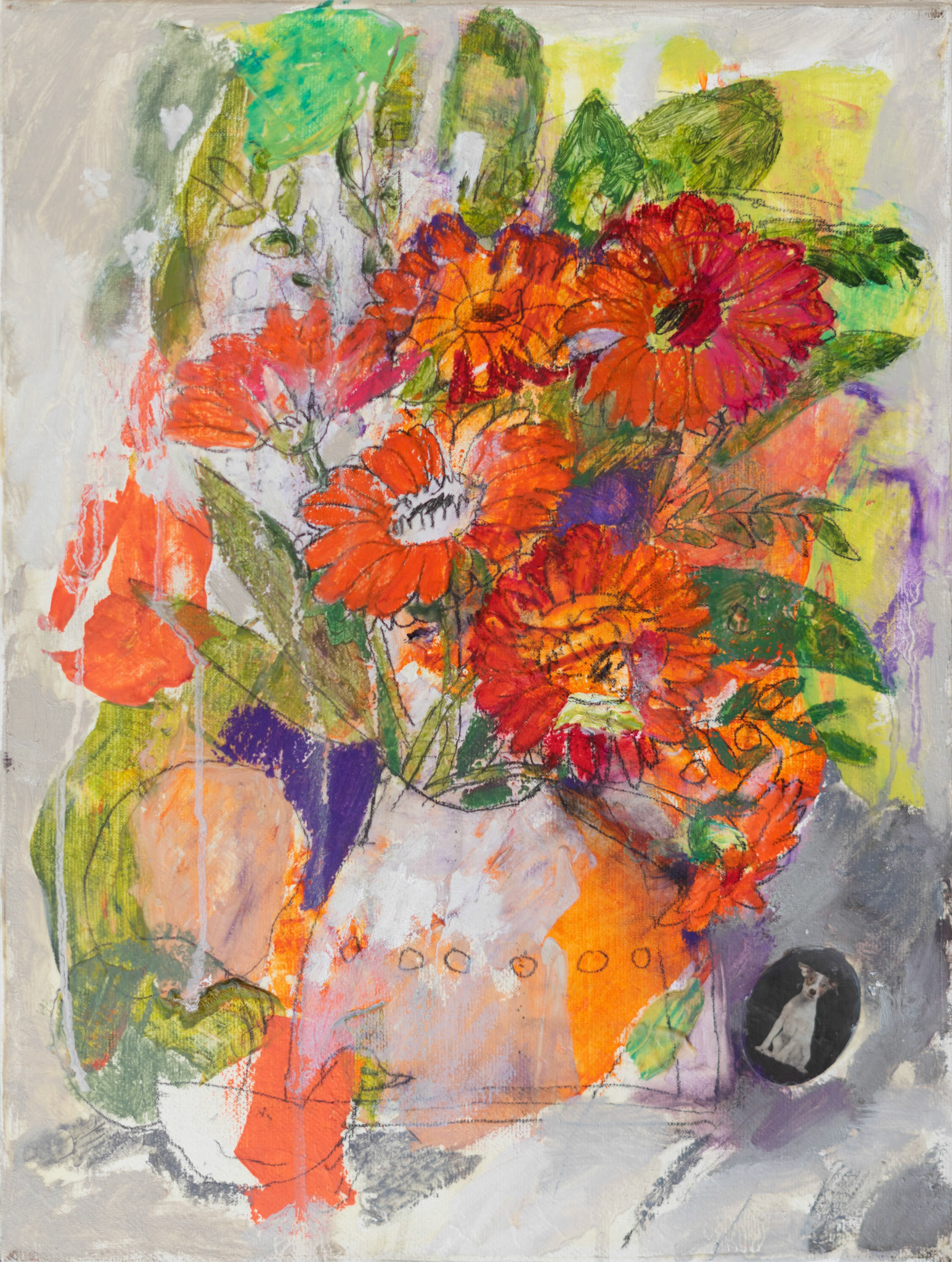 RED GERBERAS, mix media on canvas, 40x30cm. Available.