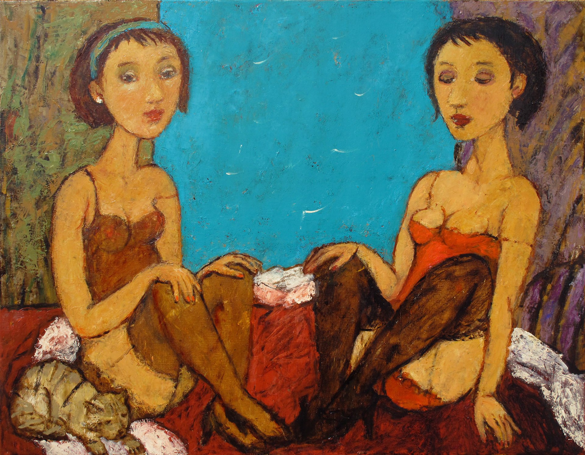 LES AMIES, oil on canvas, 70x90cm.