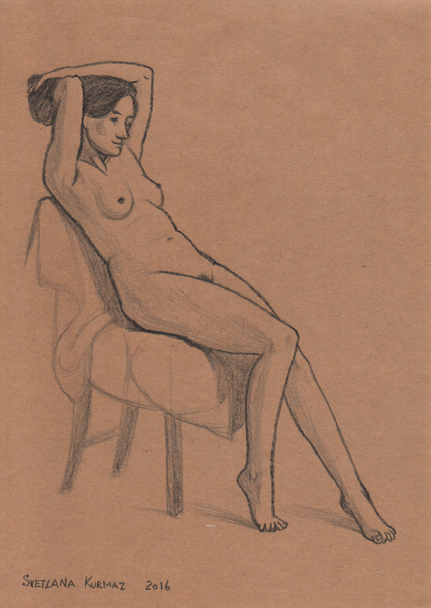 NUDE ON A CHAIR, charcoal on paper, 25x20cm. Available.