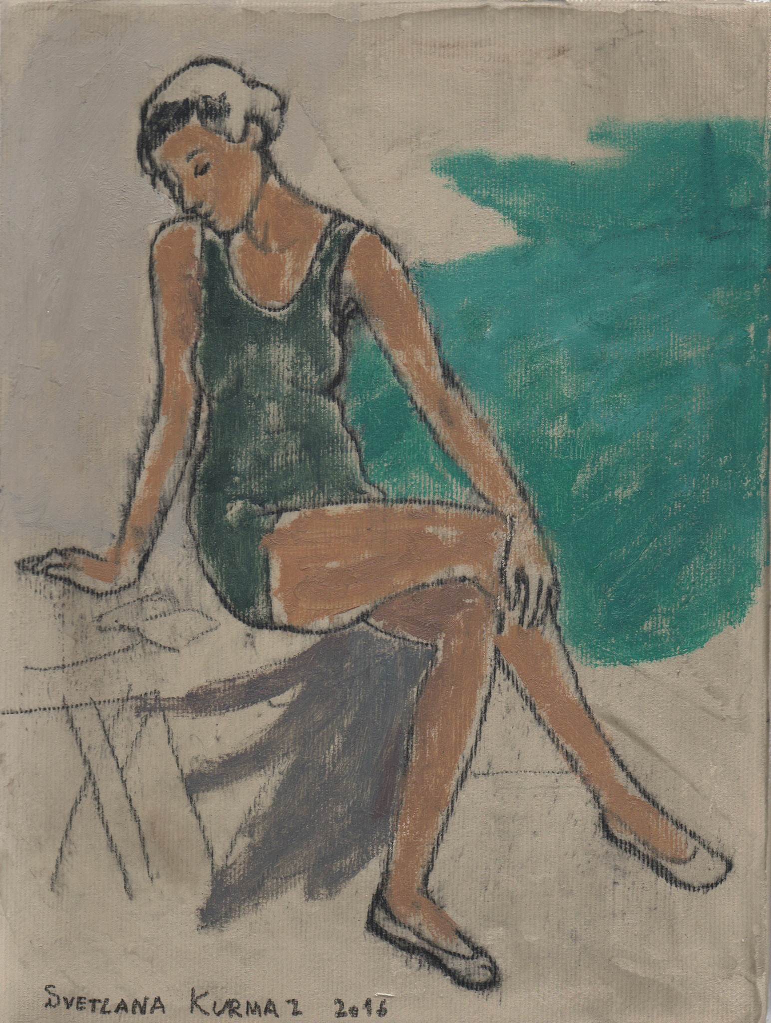 READING BATHER, oil on canvas, 24x18cm. /SOLD/