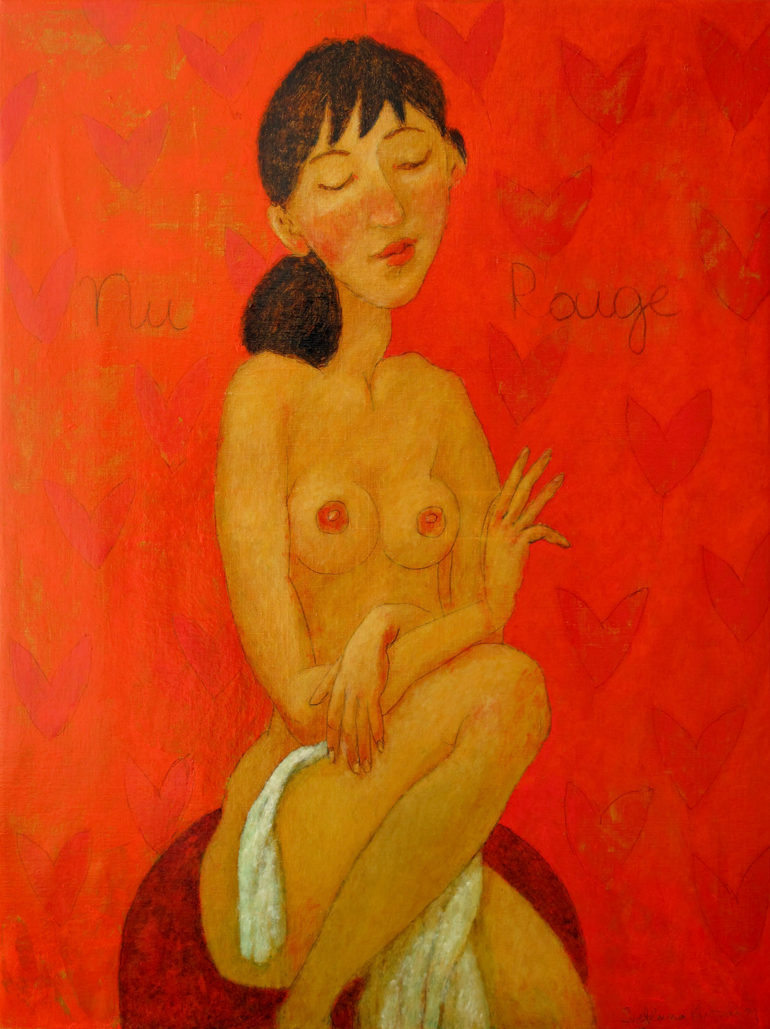 RED NUDE, oil on canvas, 90x70cm. SOLD