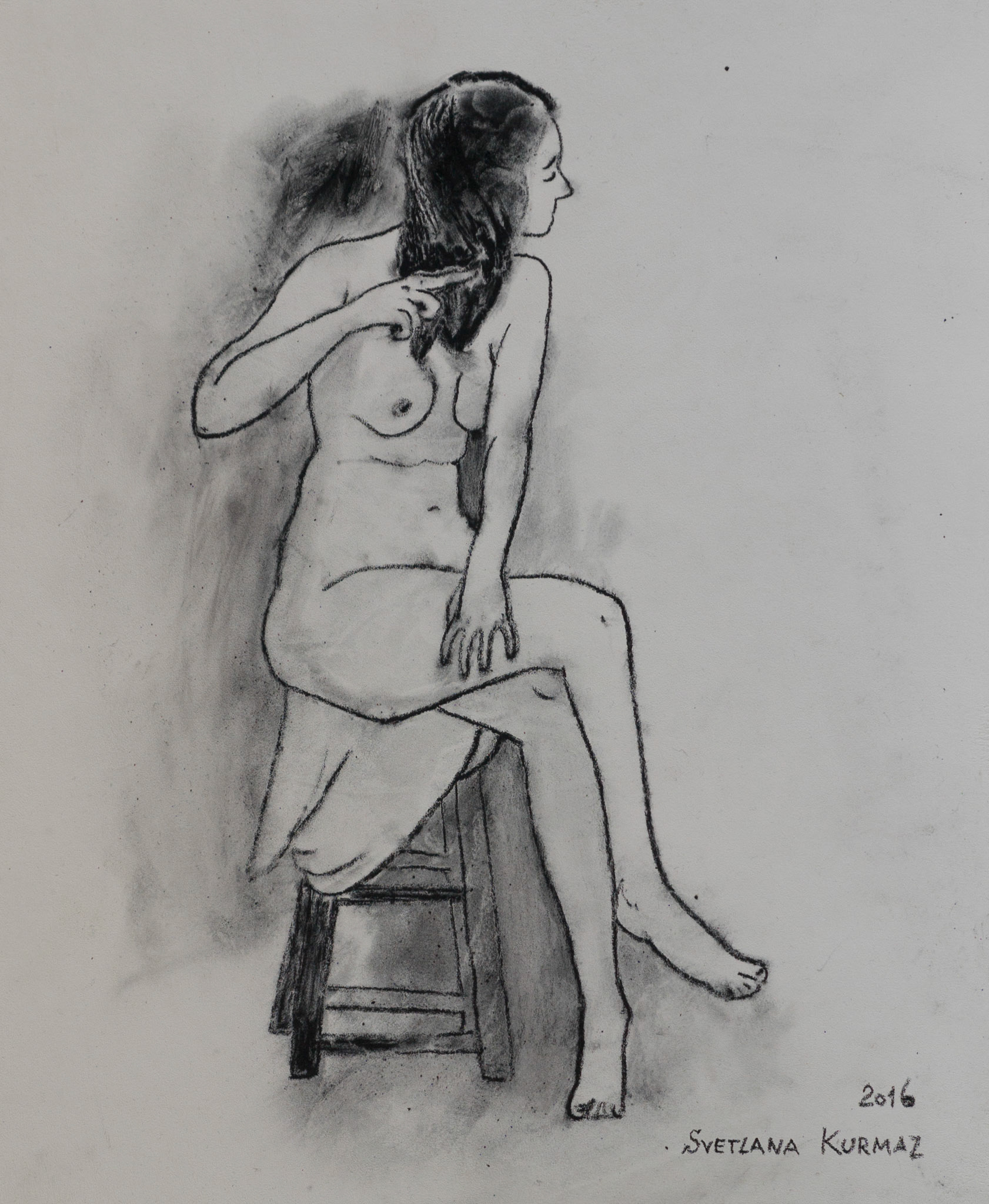 charcoal on bourd, 35x30cm. /SOLD/