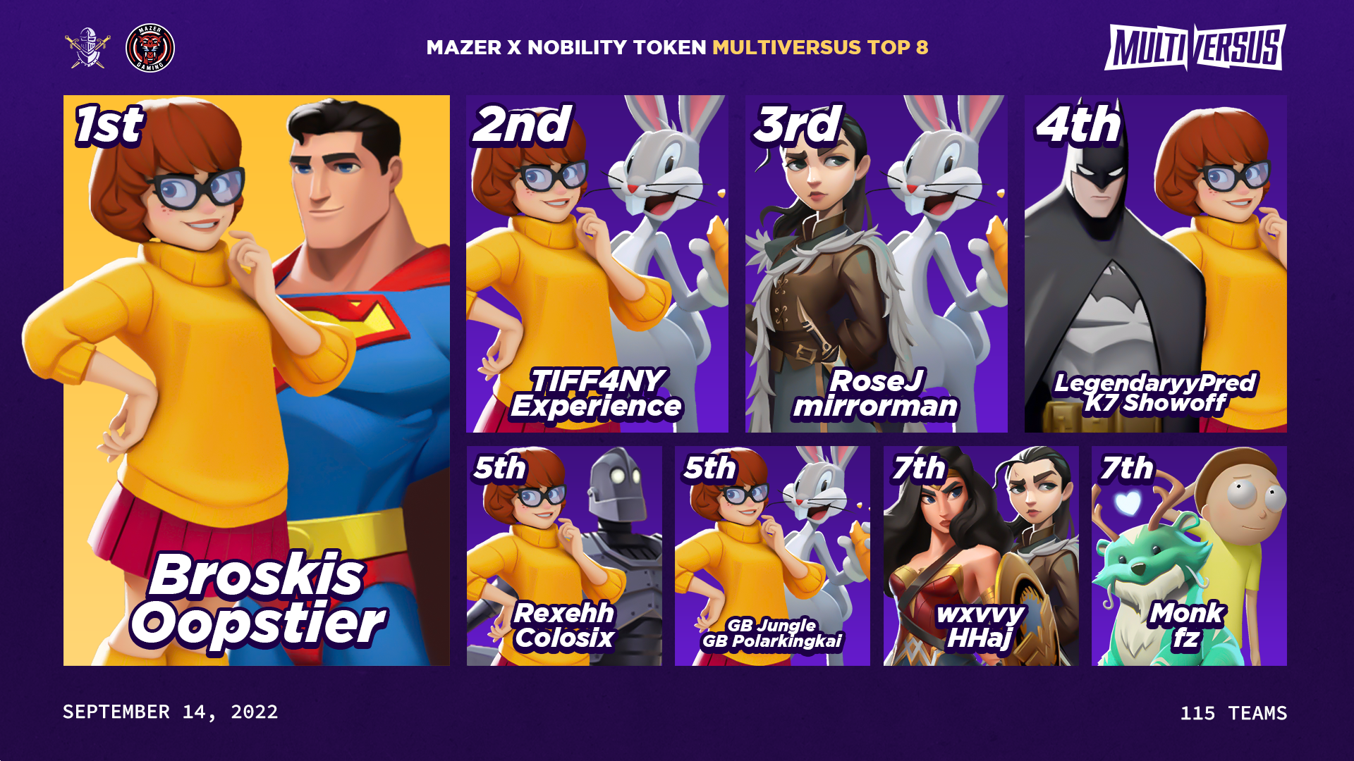 Mazer x Nobility Token Multiversus Tournament Top 8 Graphic