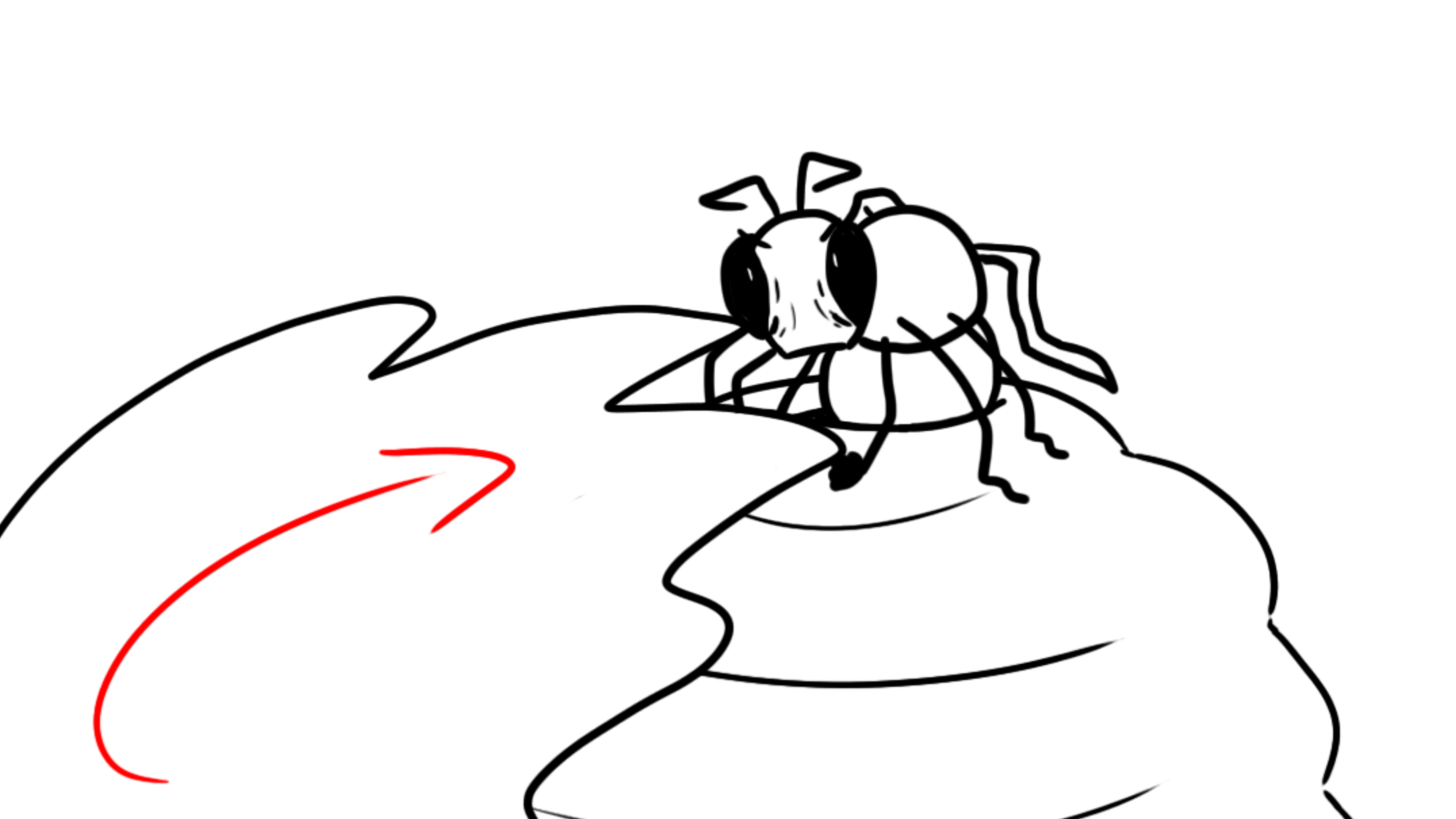 A swarm of wasks swarm out of the nest, surrounding him.