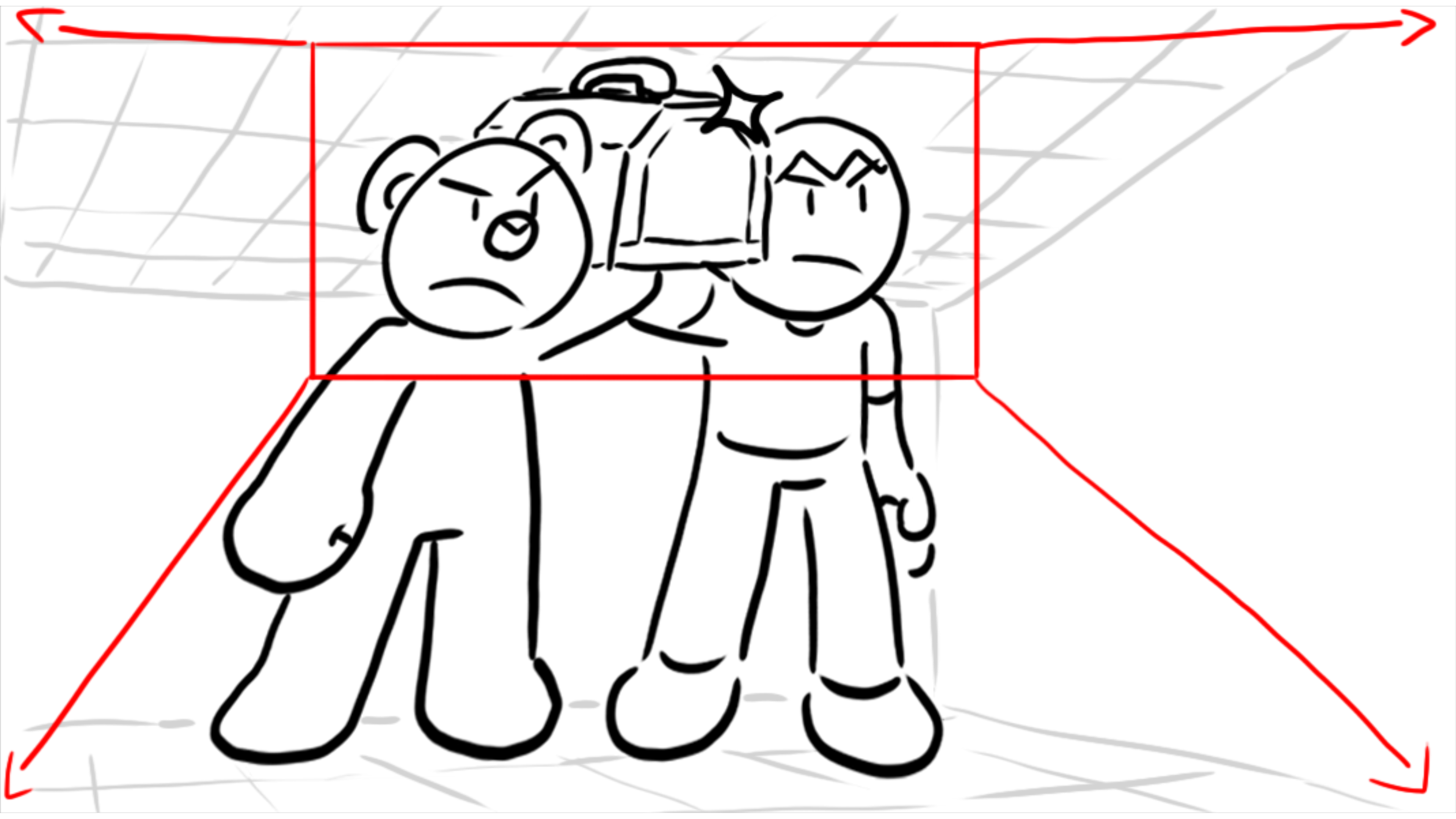 Beary and Connor stand strong with a huge toolbox.