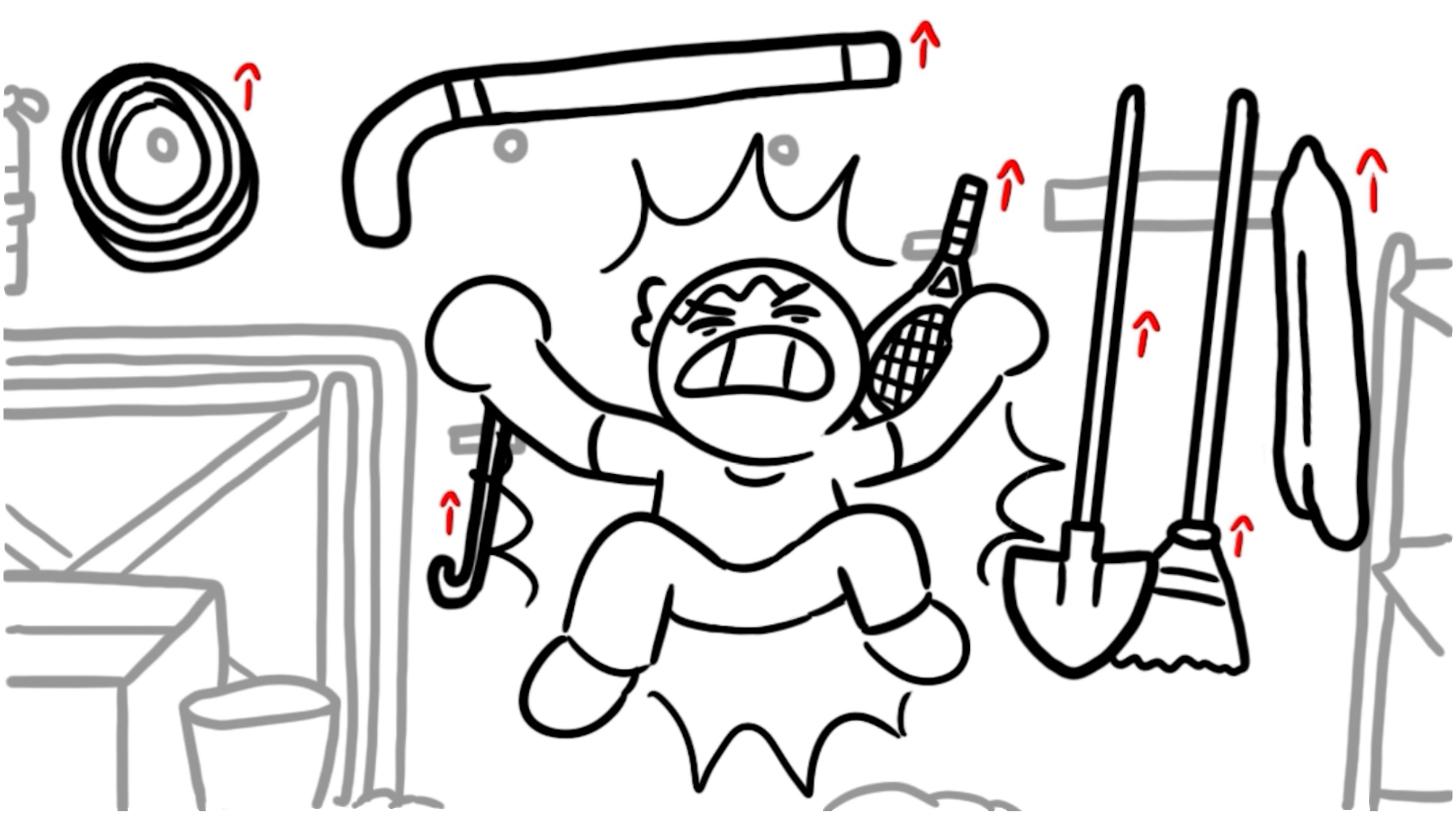 Connor slams into the wall, knocking tools off the wall.