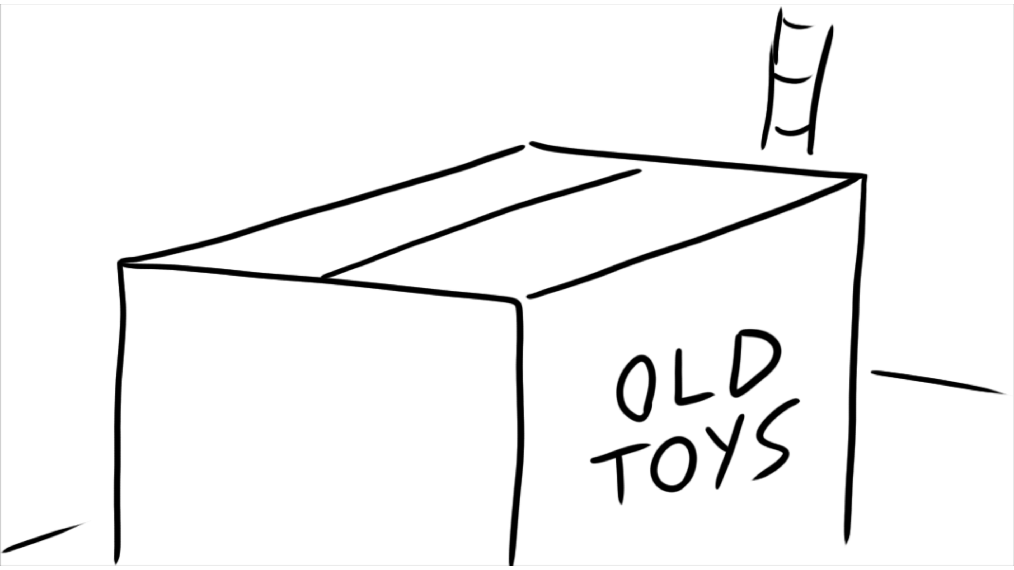 An old cardboard box sits on a shelf.