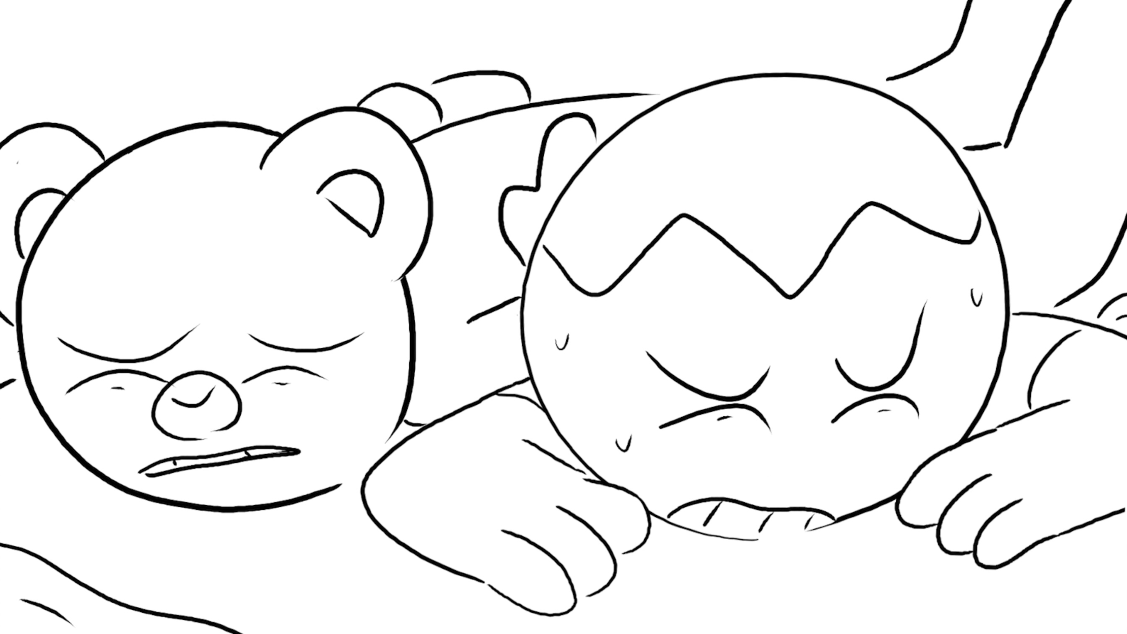 The two close their eyes in fear, anticipating the worst.