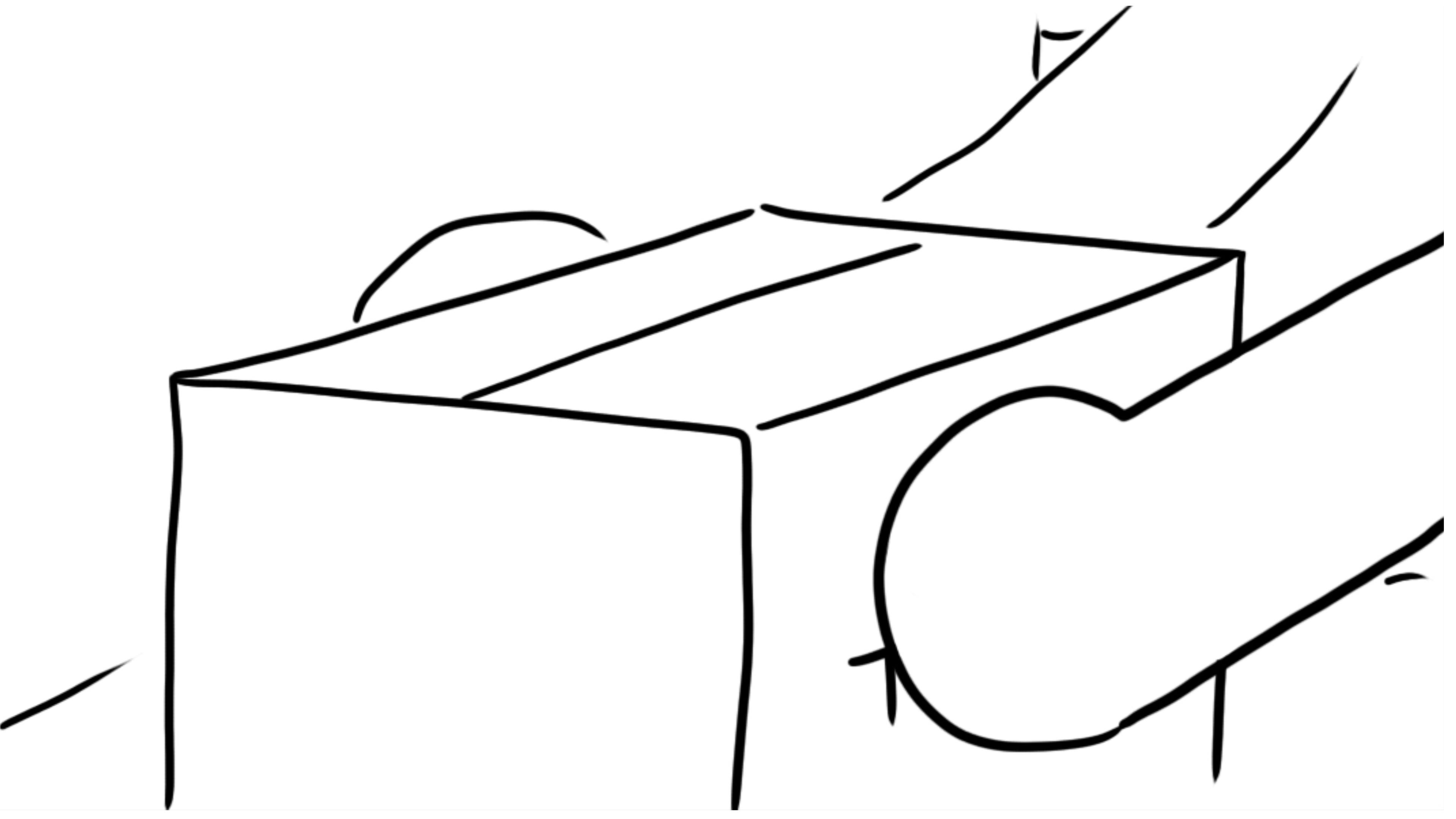 From offscreen, the box is pulled off the shelf.