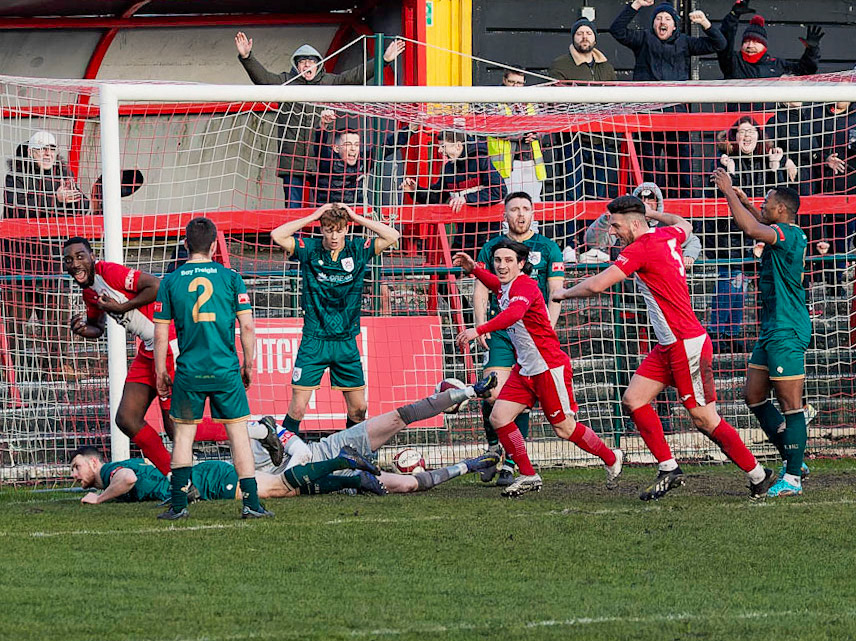 Stalybridge Look In Disbelief As Ekow Coker Scores In The 91st Minute