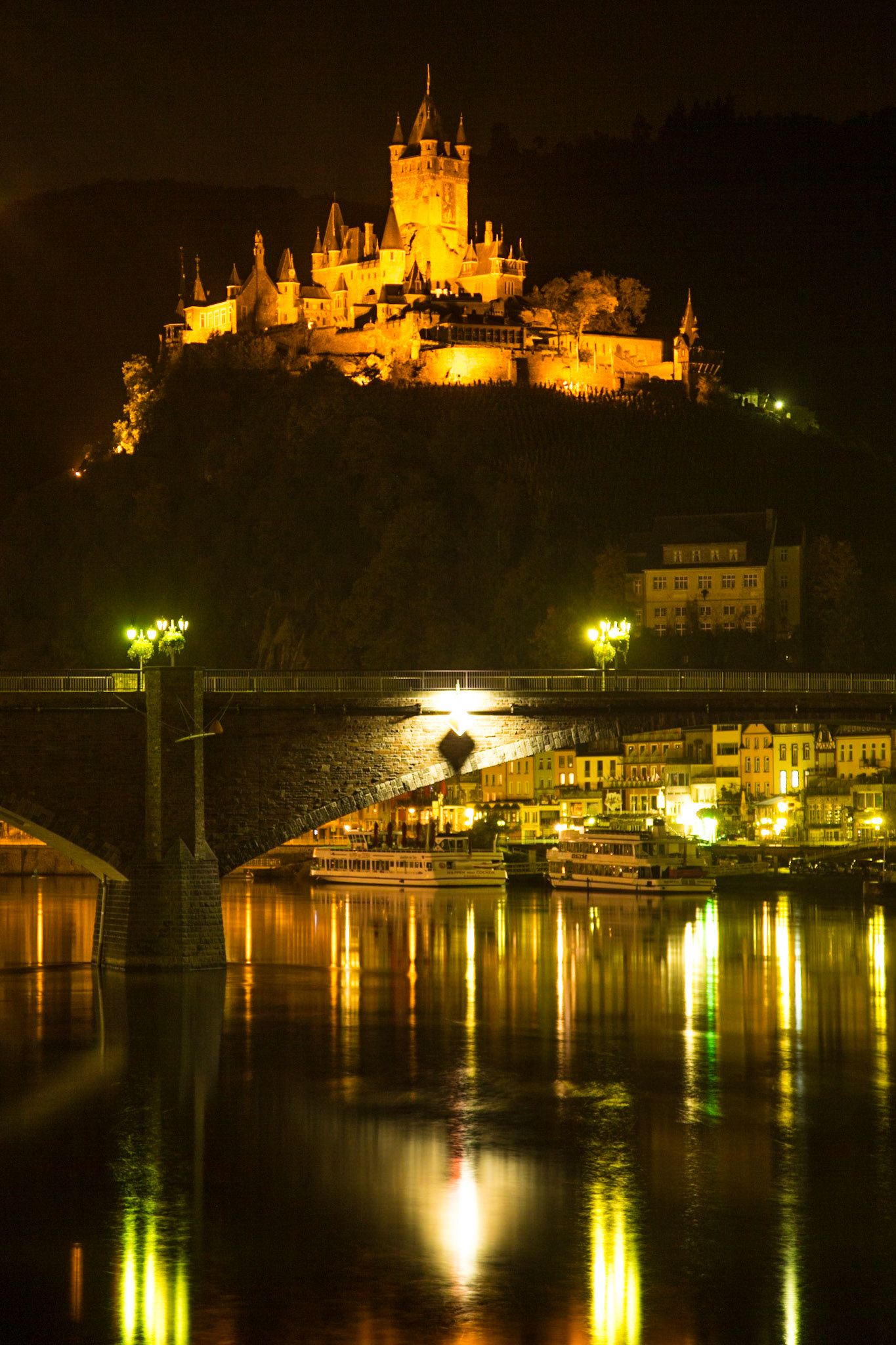 Cochem Castle Towering Above The Skagerrak Bridge Over The Rhine