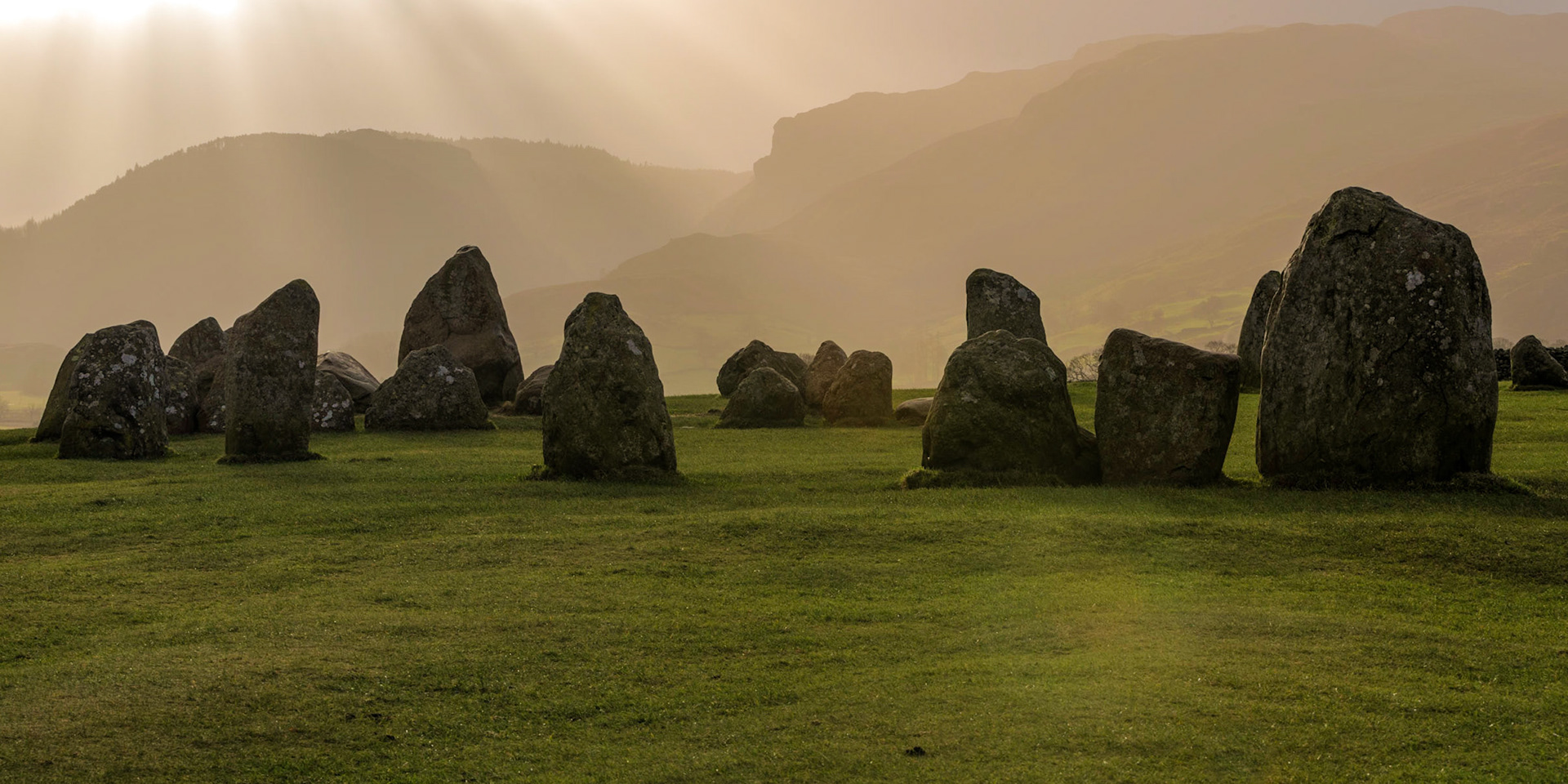 The stone circle at Castlerigg is situated near Keswick in Cumbria, North West England. One of around 1,300 stone circles in the British Isles and Brittany, it was constructed as a part of a megalithic tradition that lasted from 3,300 to 900 BC, during the Late Neolithic and Early Bronze Ages.