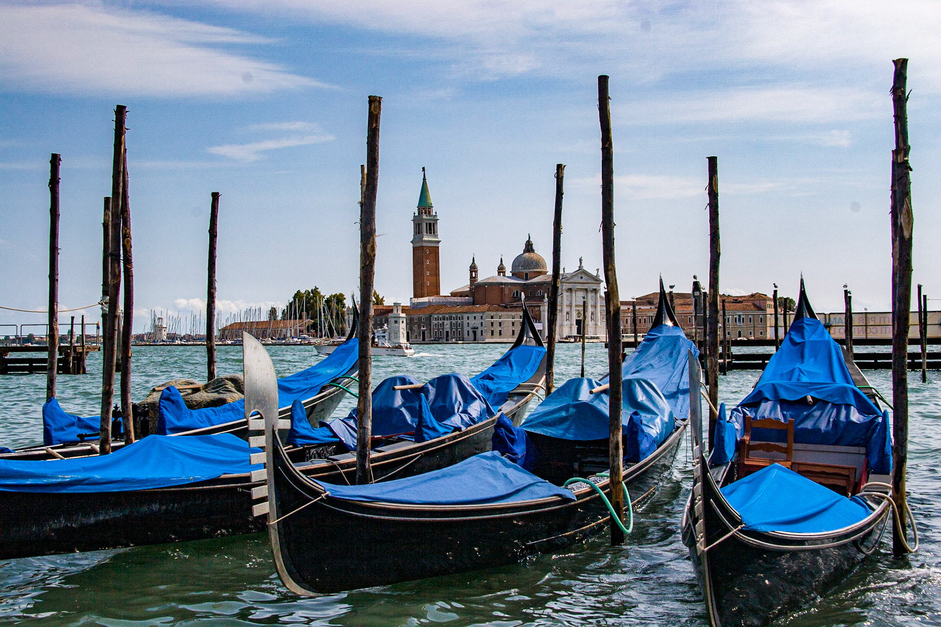 Gondolas Moored On The Grand Canal In Venice, Italy