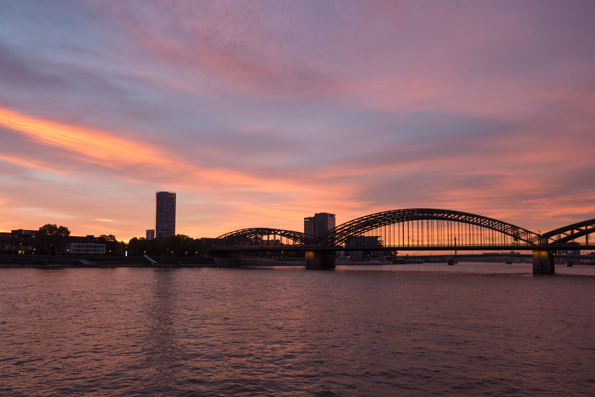 Sunset Over The Rhine At Cologne