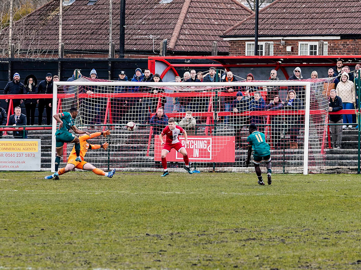 Greg Hartley Makes a Fine Save To Deny Correia After A Defensive Mix Up