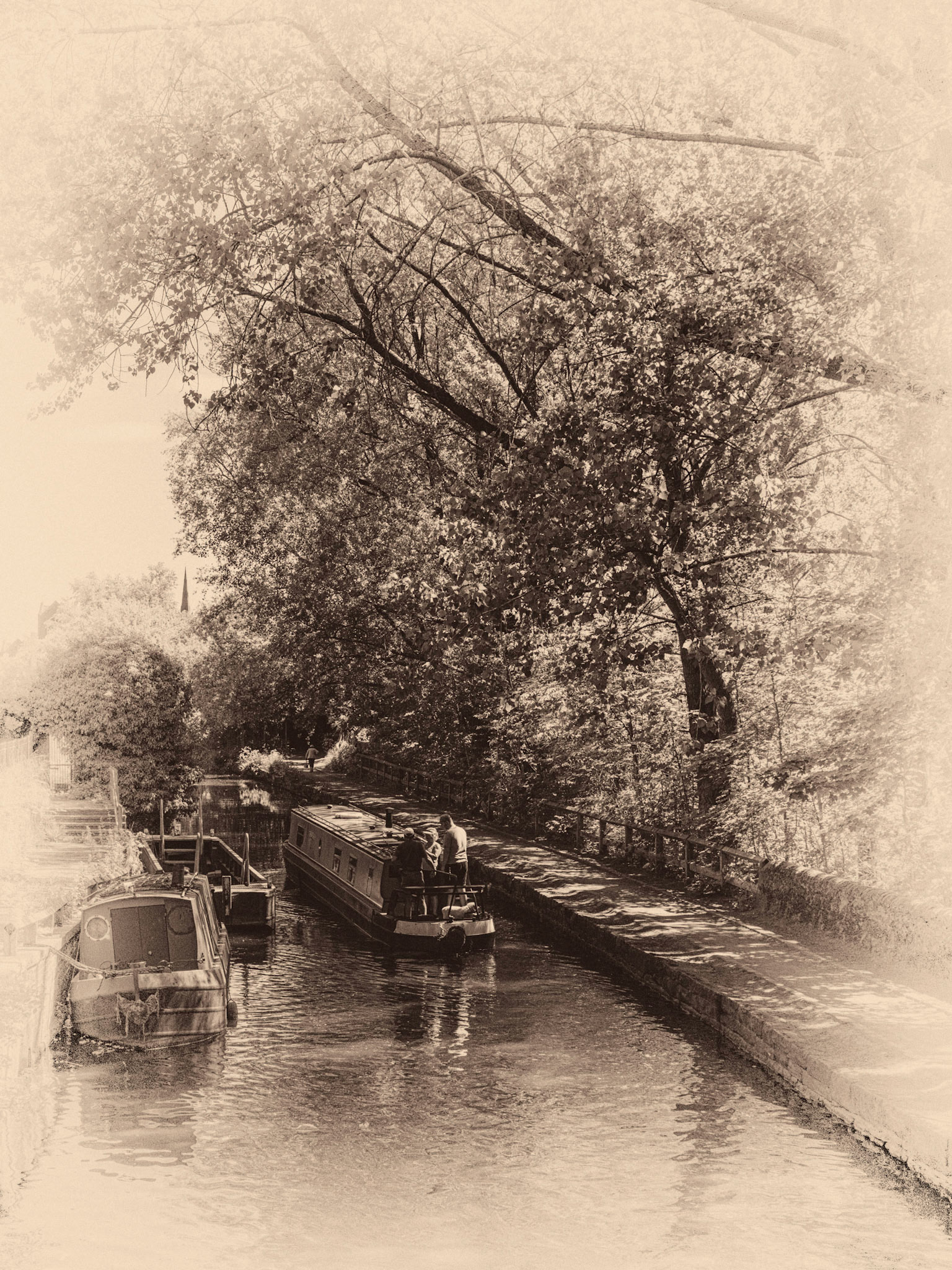 The Huddersfield Narrow Canal At Portland Basin, Ashton under Lyne, In Faded Sepia