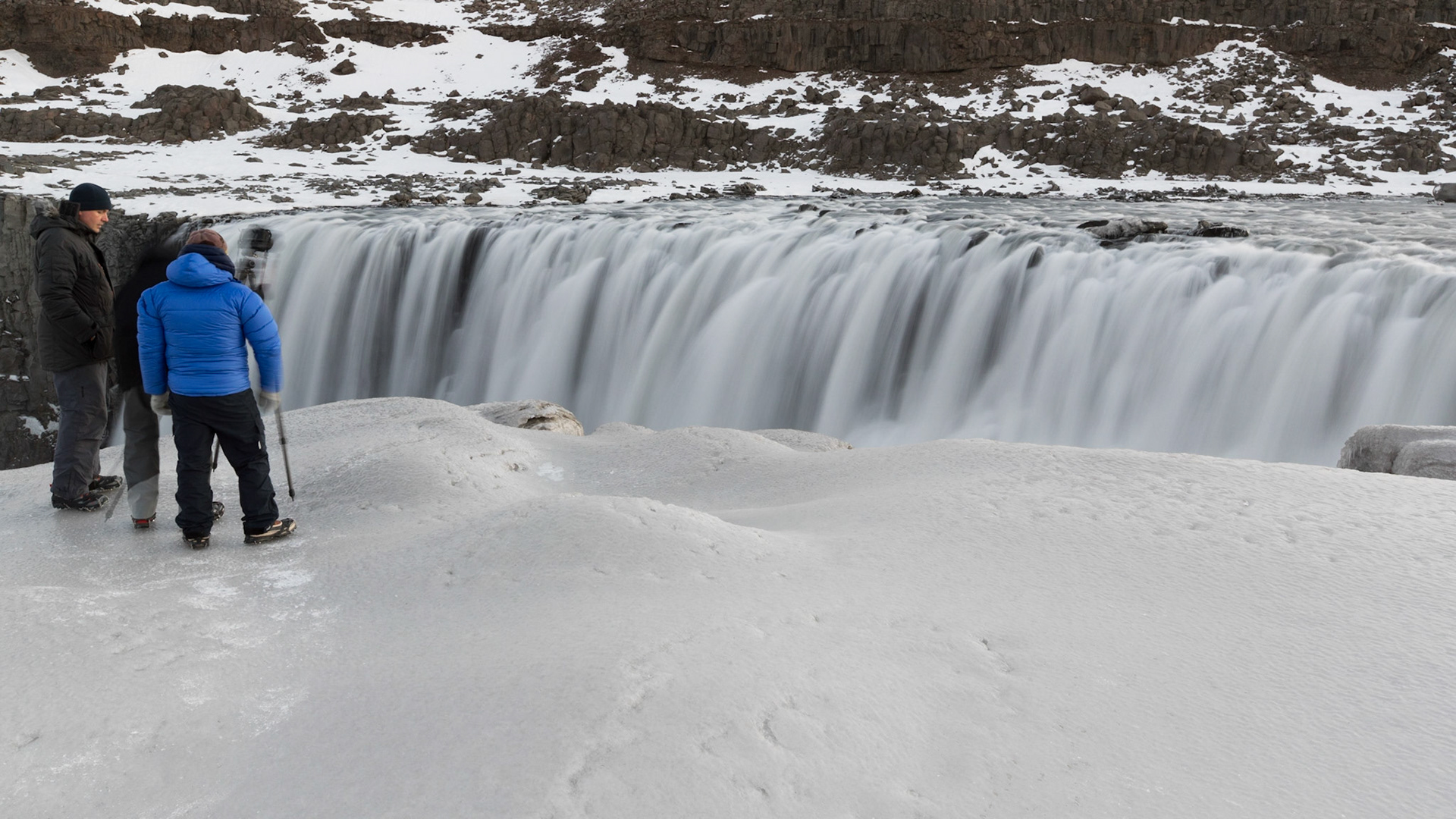 Photographing Hrafnabjargarfoss Waterfall In Northern Iceland.  My friend David Clapp is on the left of the group