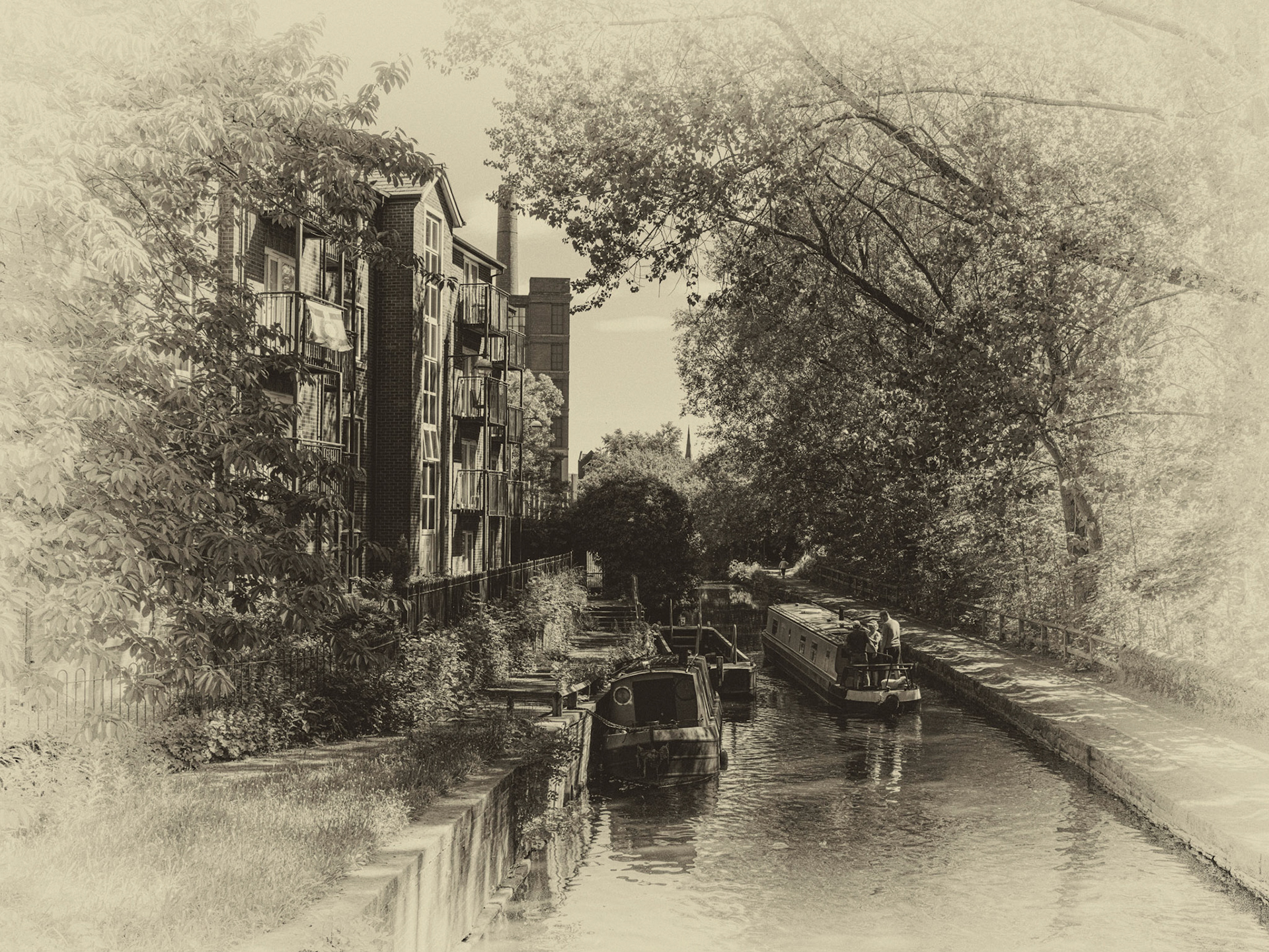 The Huddersfield Narrow Canal At Portland Basin, Ashton under Lyne, In Faded Sepia