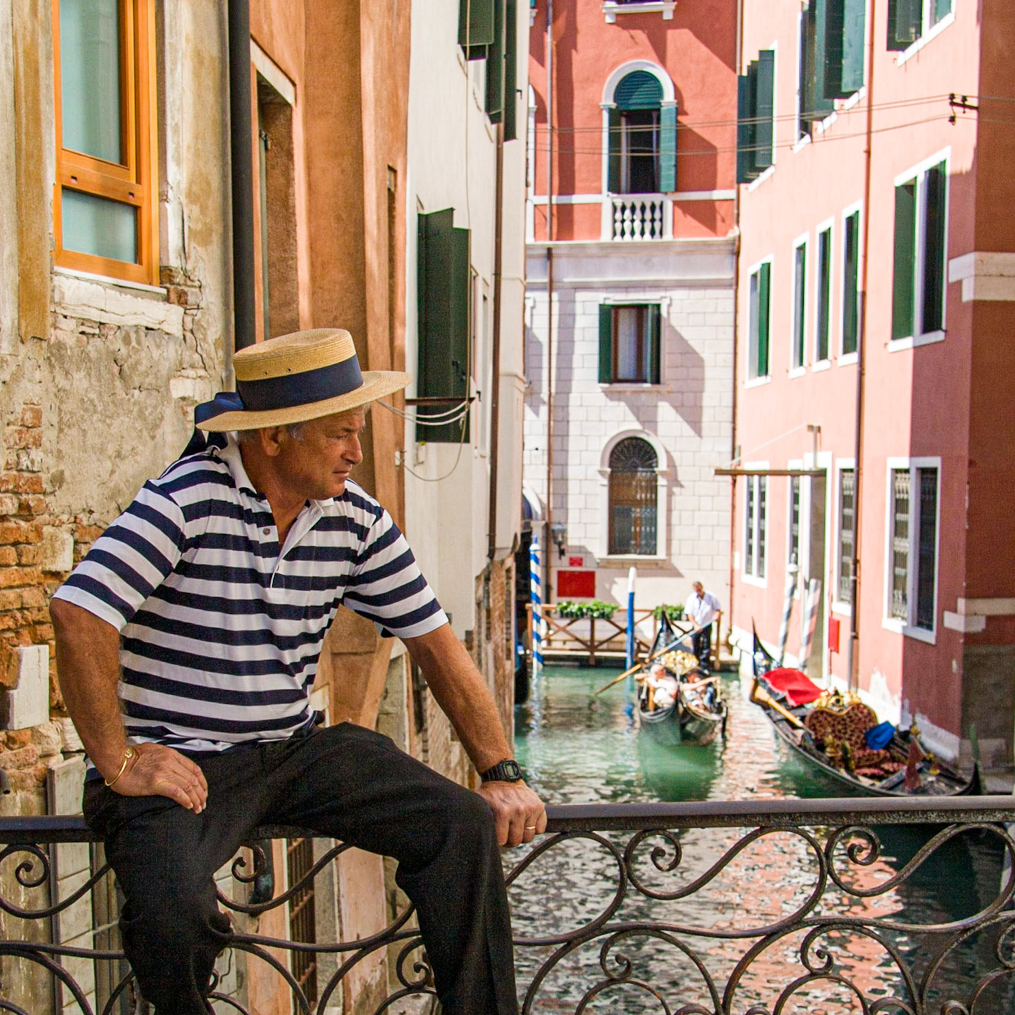 A Gondolier Taking A Break.  Venice, Italy