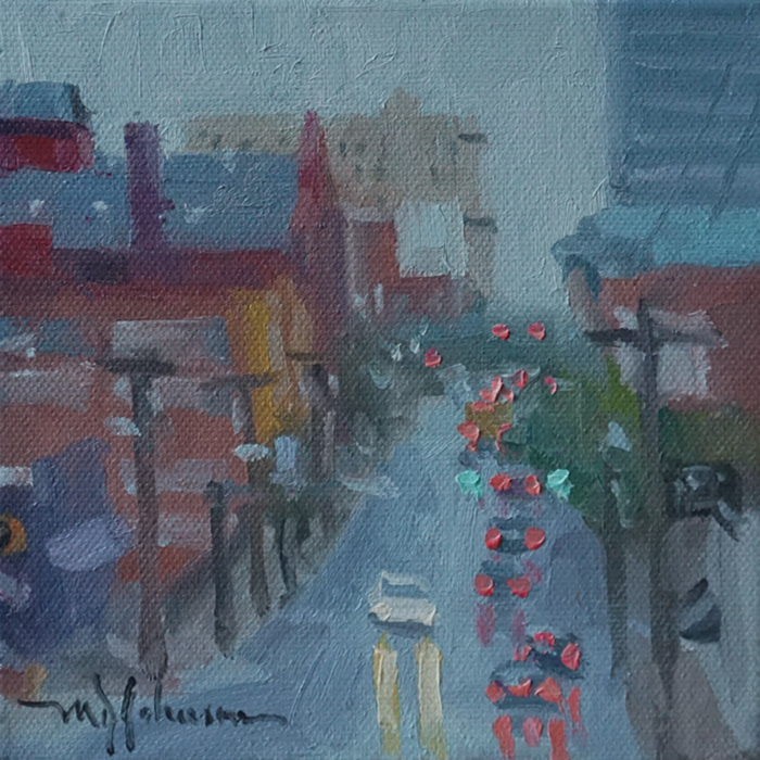 Lights on Rainy Main (2019) - 6x6 - Sold
