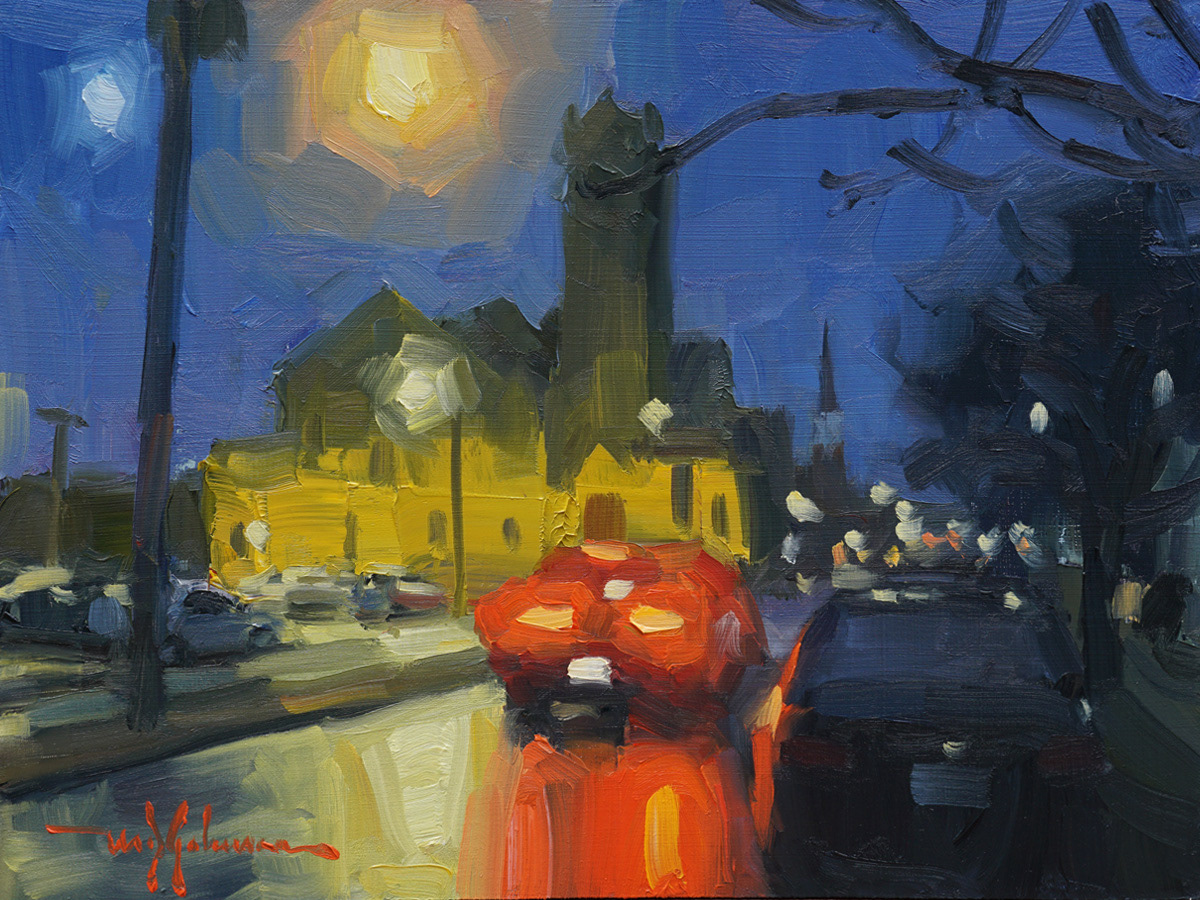 Rainy Night on Court Street (2023) - 9x12 - Available