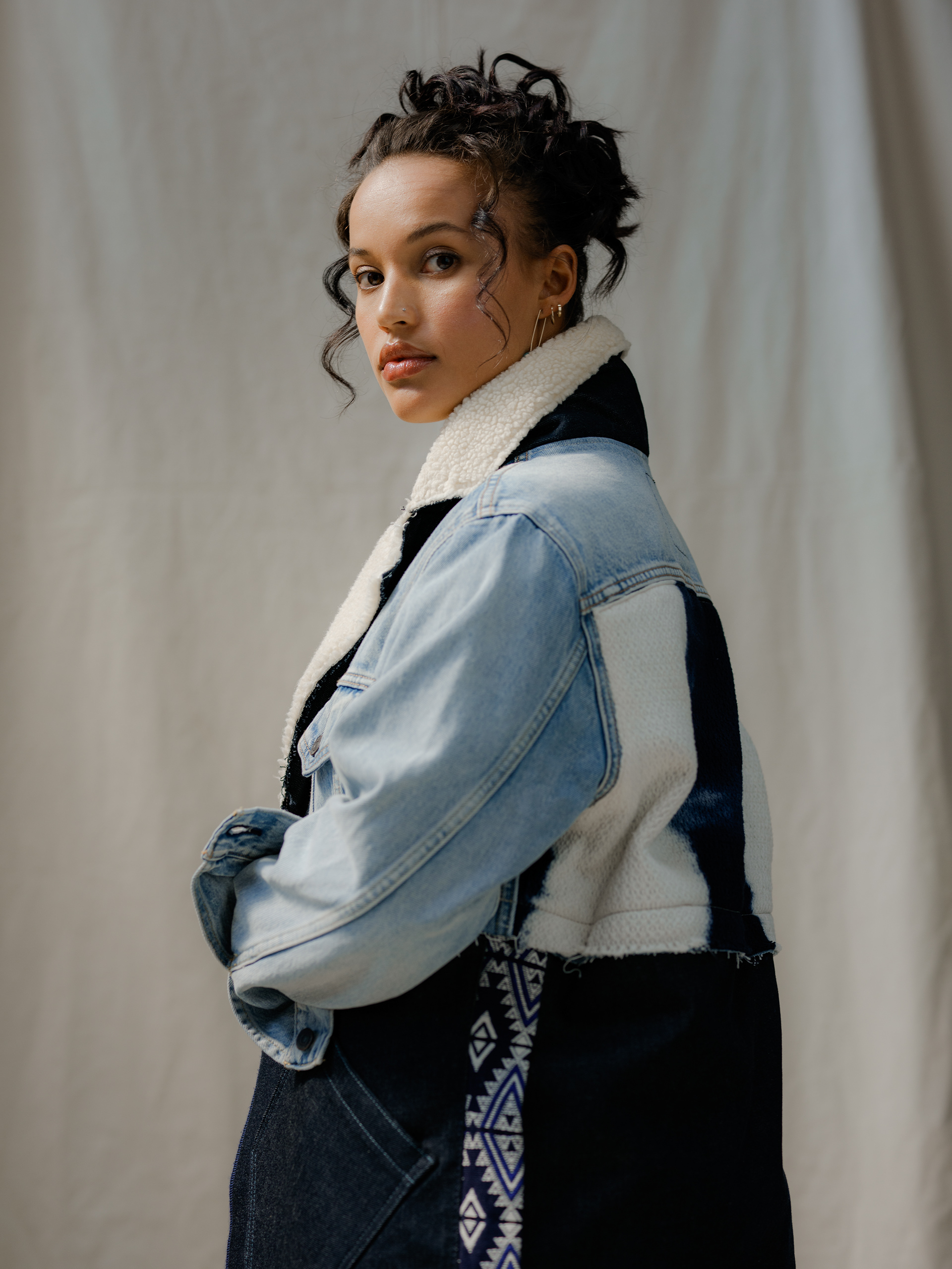 Mercado Global fabric used as accents along with recycled denim.