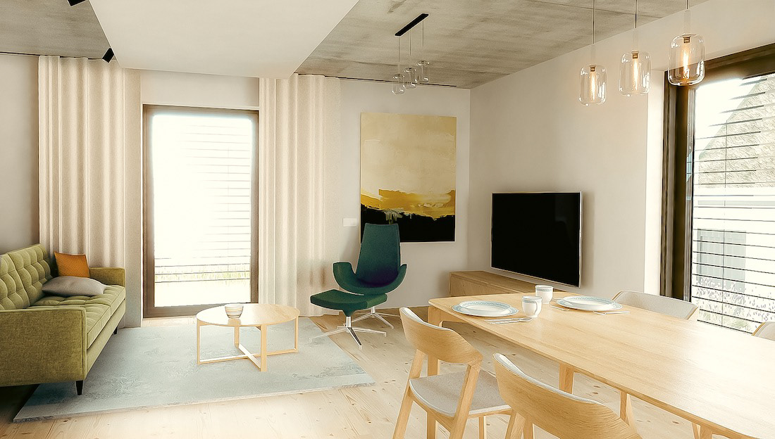 Obytný prostor. Design interiéru domu. Vyškov - Pařezovice.